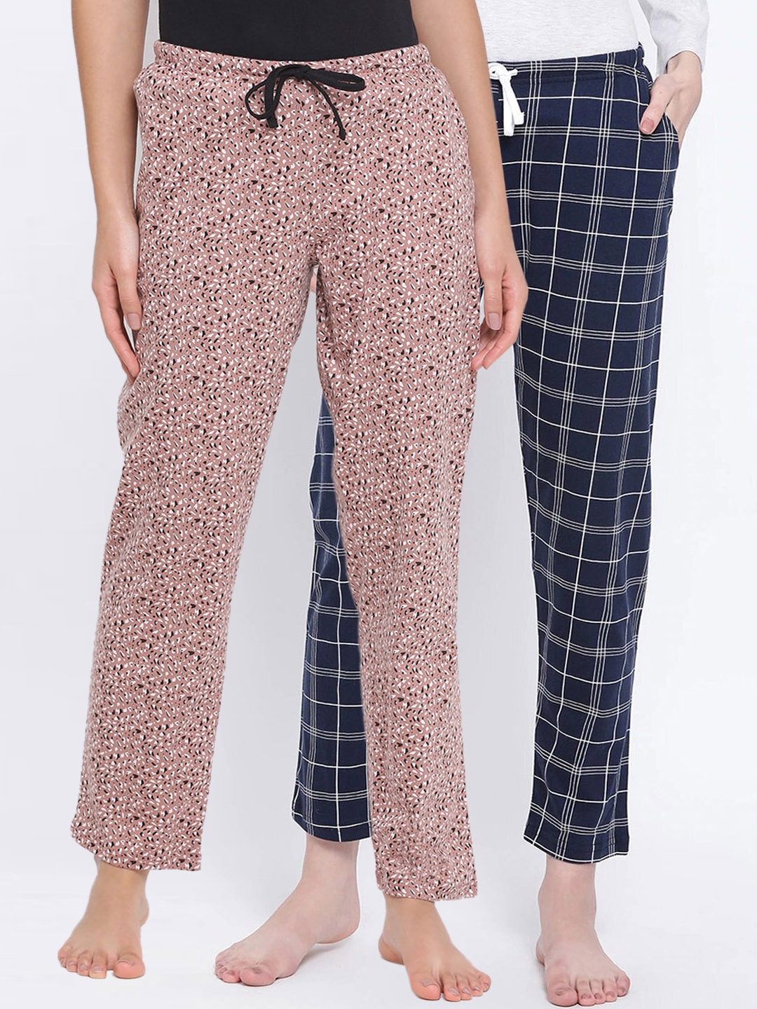 

Kanvin Women Pack of 2 Printed Pure Cotton Lounge Pants, Navy blue