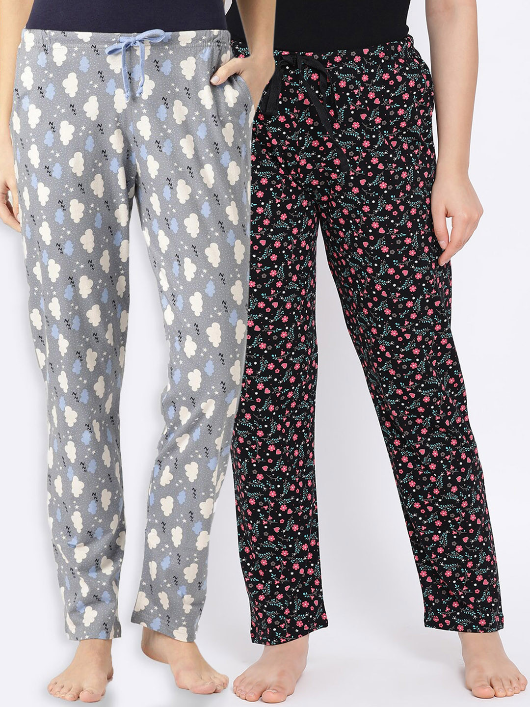 

Kanvin Women Pack of 2 Printed Pure Cotton Lounge Pants, Black