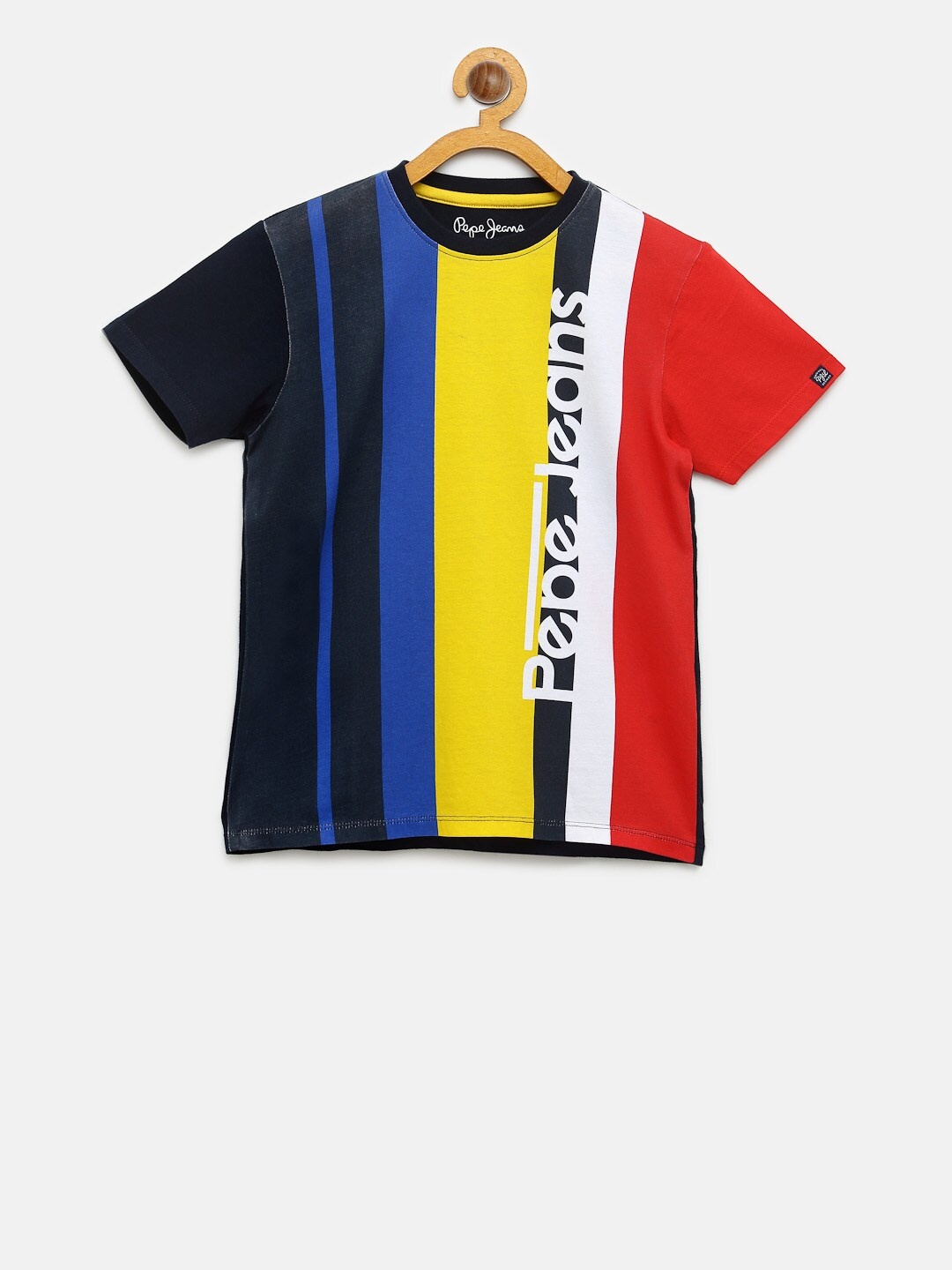 

Pepe Jeans Boys Multi-Coloured Striped Round Neck Pure Cotton T-shirt