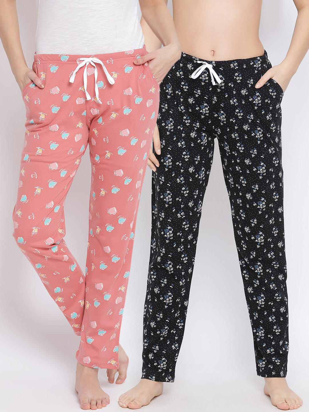 

Kanvin Women Pack Of 2 Printed Pure Cotton Lounge Pants, Orange