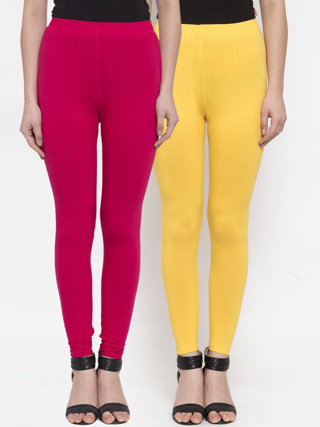 

TAG 7 Women Pack of 2 Solid Ankle-Length Leggings, Yellow