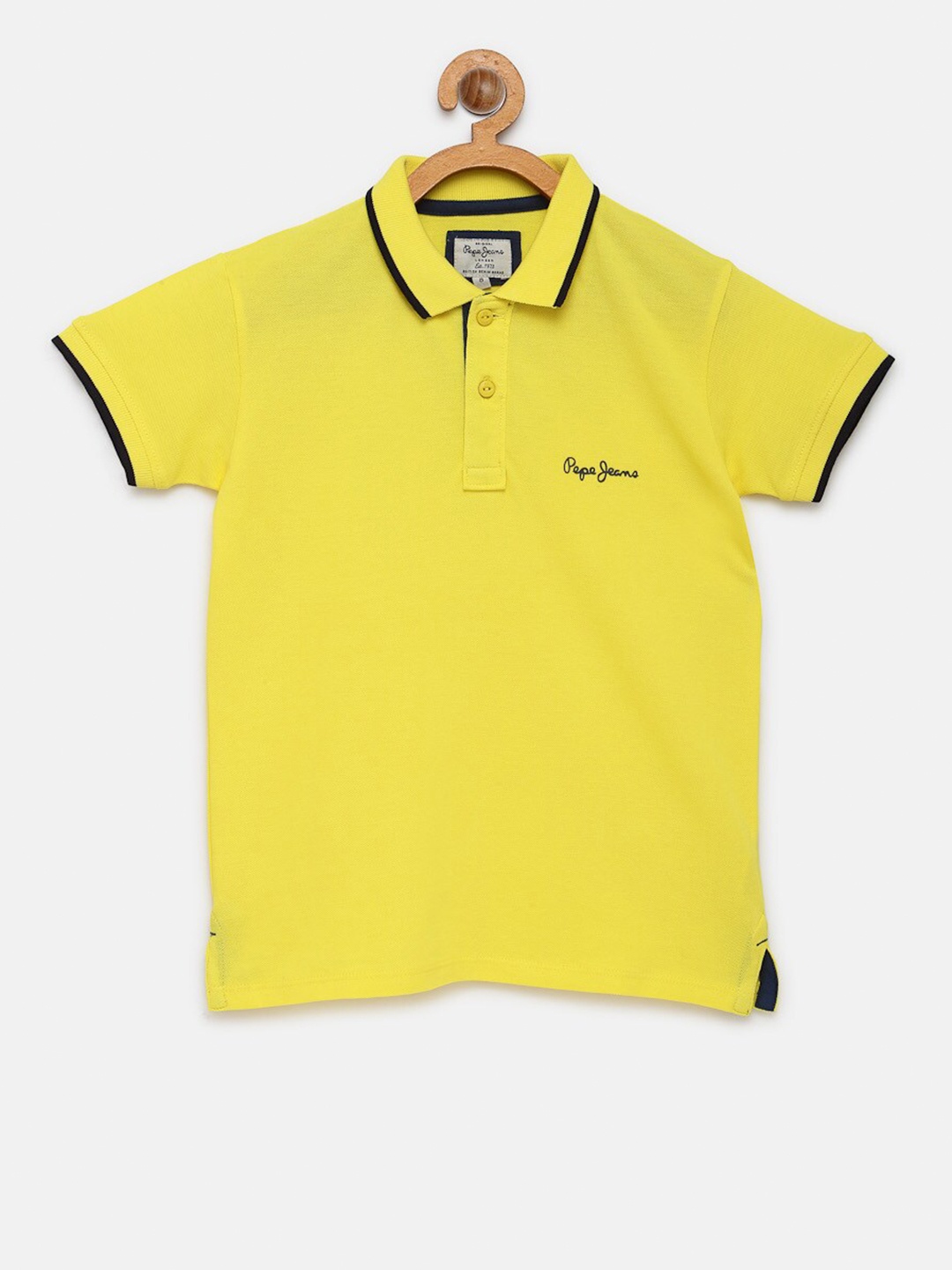 

Pepe Jeans Boys Yellow Solid Polo Collar Pure Cotton T-shirt