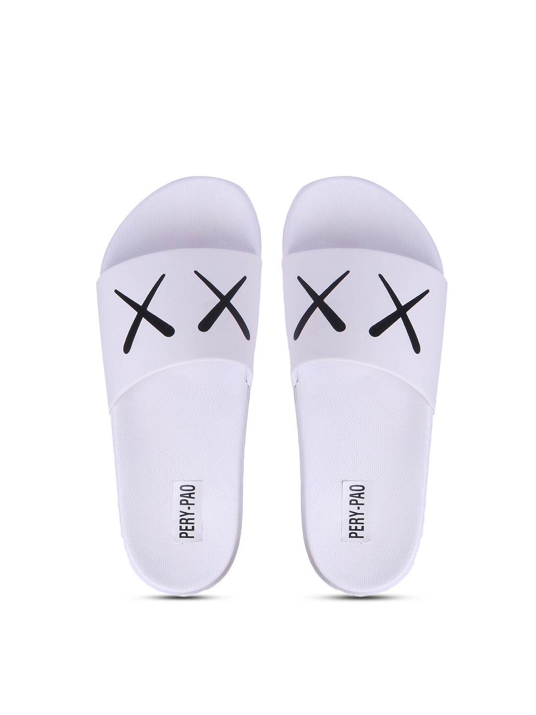 

PERY PAO Men White & Black Printed Rubber Sliders