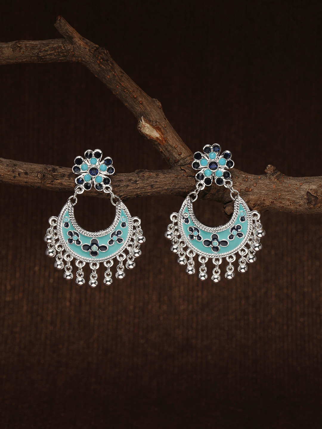 

Accessorize London Women Ethnic Silver Floral Enamel Chandbalis