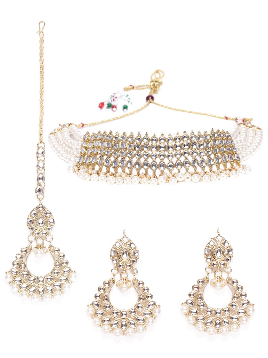 

Zaveri Pearls White Gold-Plated Kundan-Studded & Pearl Beaded Jewellery Set