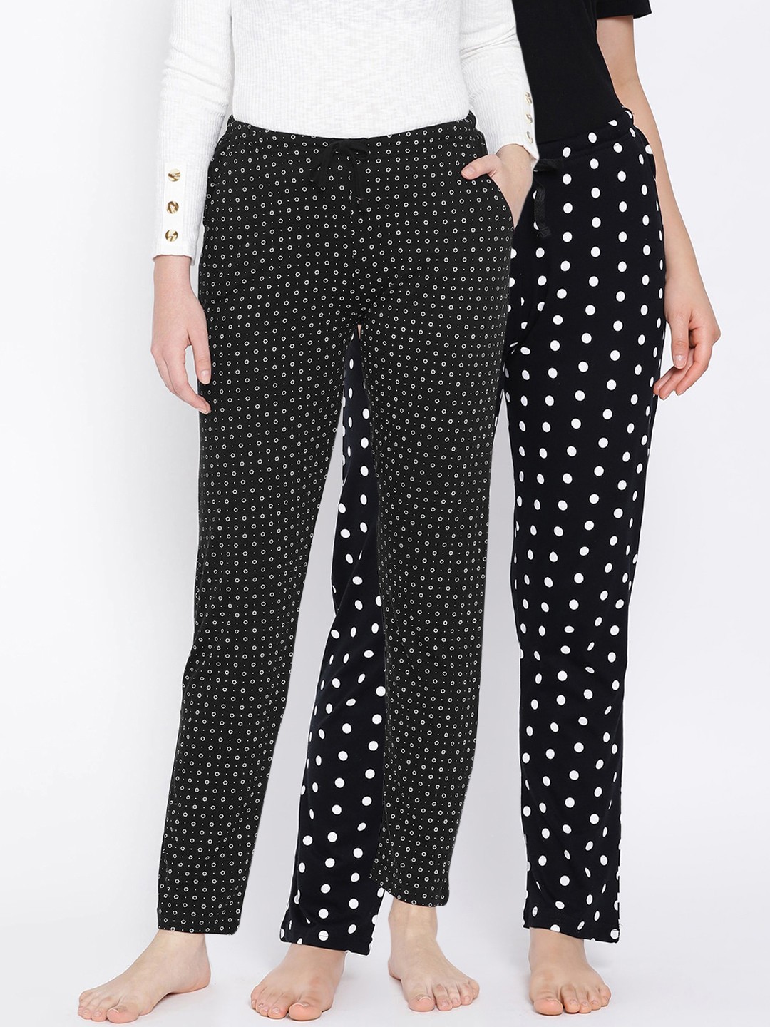 

Kanvin Women Pack of 2 Printed Pure Cotton Lounge Pants, Black