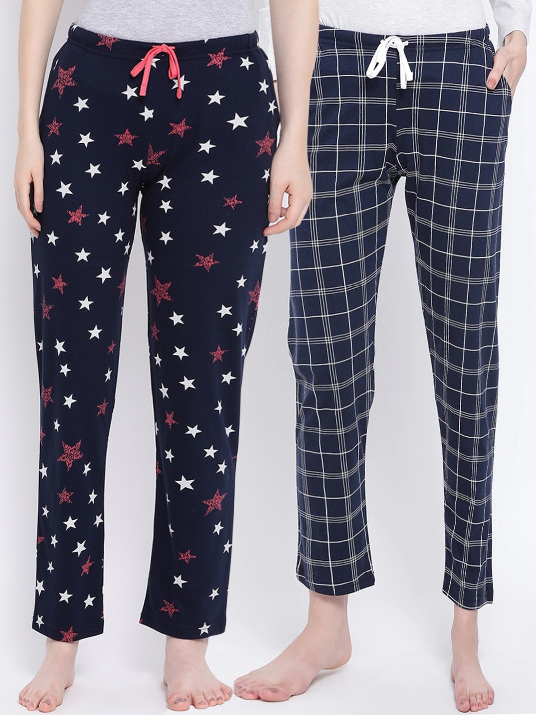 

Kanvin Women Pack of 2 Printed Pure Cotton Lounge Pants, Navy blue