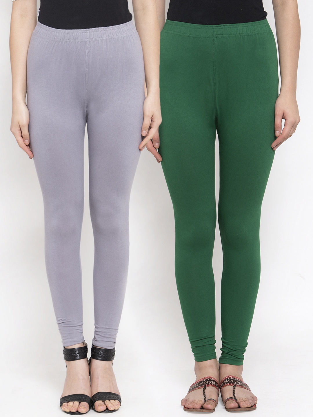 

TAG 7 Women Pack of 2 Solid Ankle-Length Leggings, Green