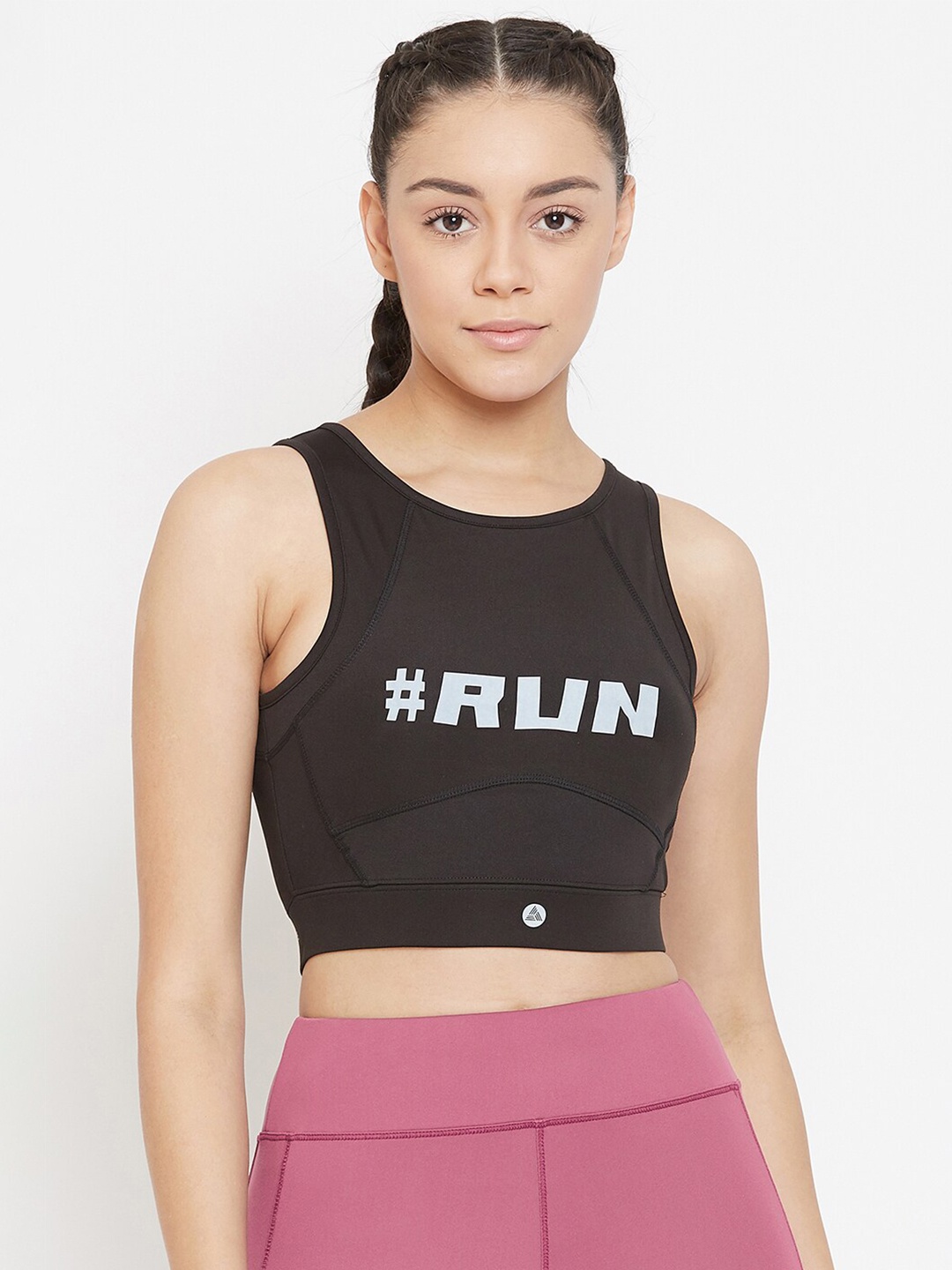 

ATHLISIS Black Printed Non-Wired Lightly Padded Workout Bra AWBT02