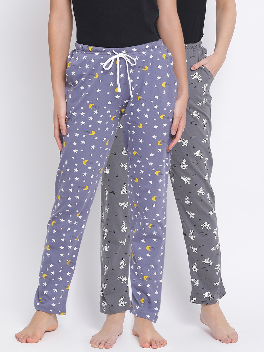 

Kanvin Women Pack of 2 Printed Pure Cotton Lounge Pants, Grey