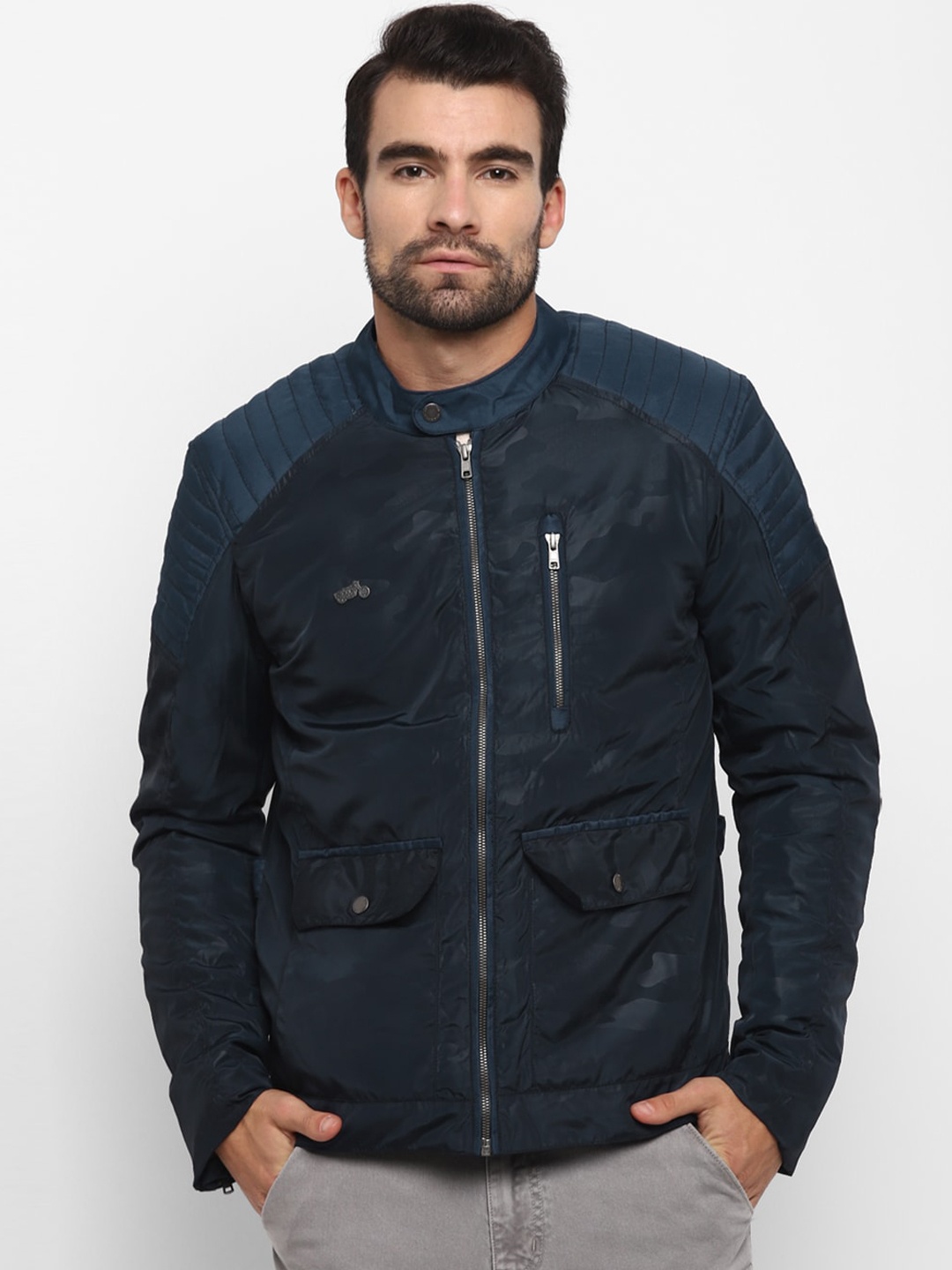 

Royal Enfield Men Navy Blue Camouflage Apex P Bomber Jacket