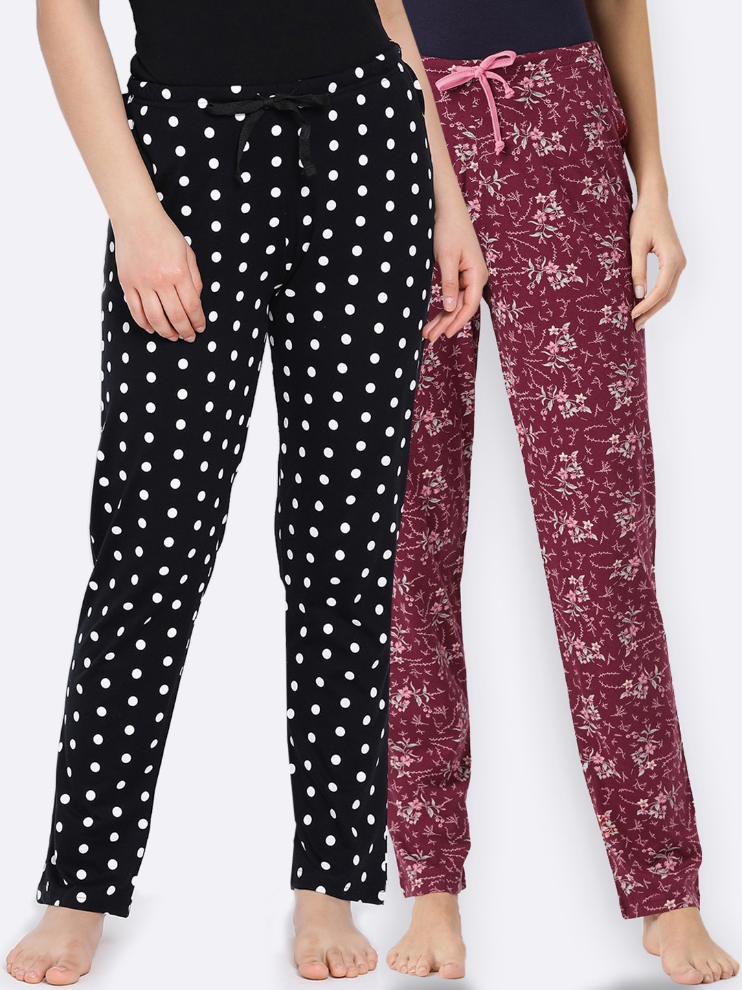 

Kanvin Women Pack of 2 Printed Pure Cotton Lounge Pants, Black