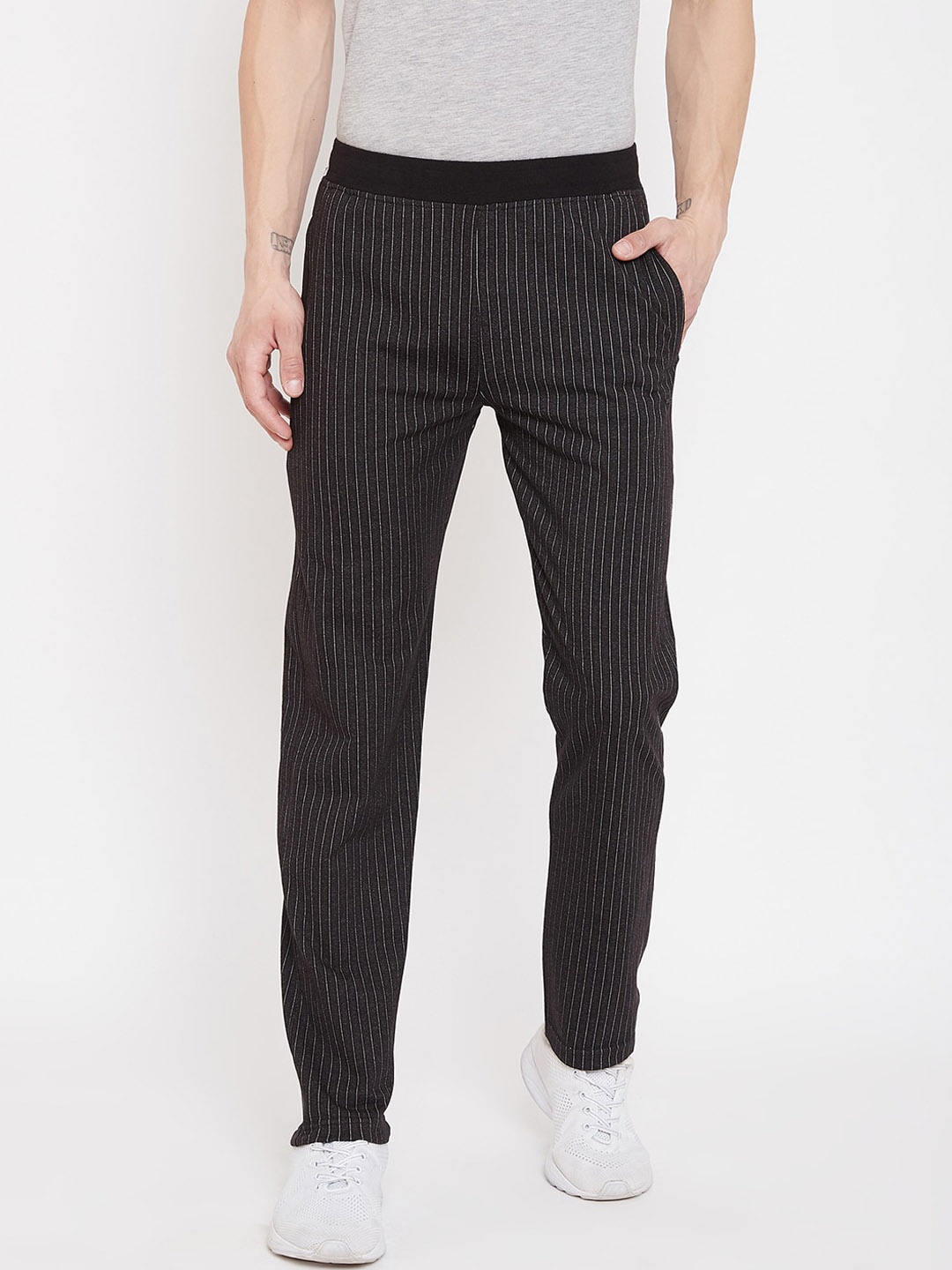 

Okane Men Black & White Striped Track Pants