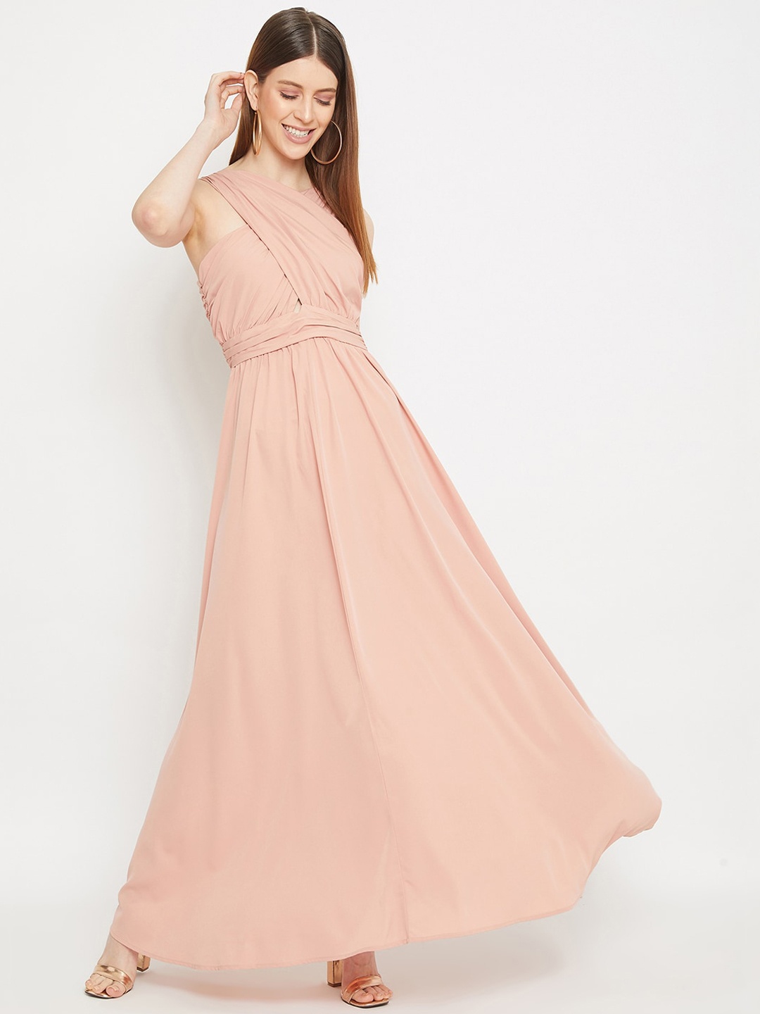 

Berrylush Women Pink Halter Neck Crepe Maxi Dress