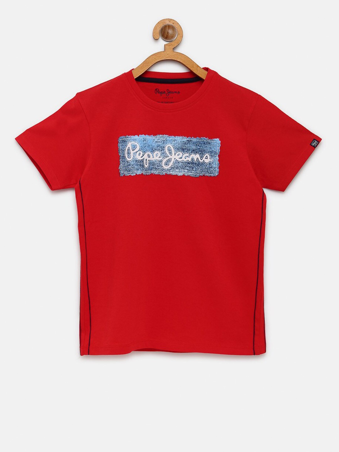 

Pepe Jeans Boys Red Printed Round Neck Pure Cotton T-shirt