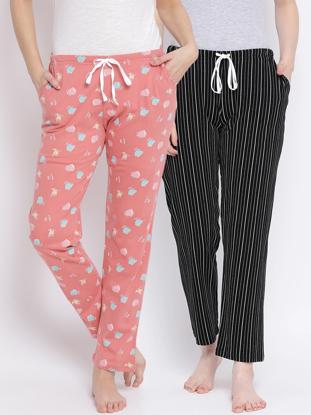 

Kanvin Women Pack Of 2 Printed Pure Cotton Lounge Pants, Coral