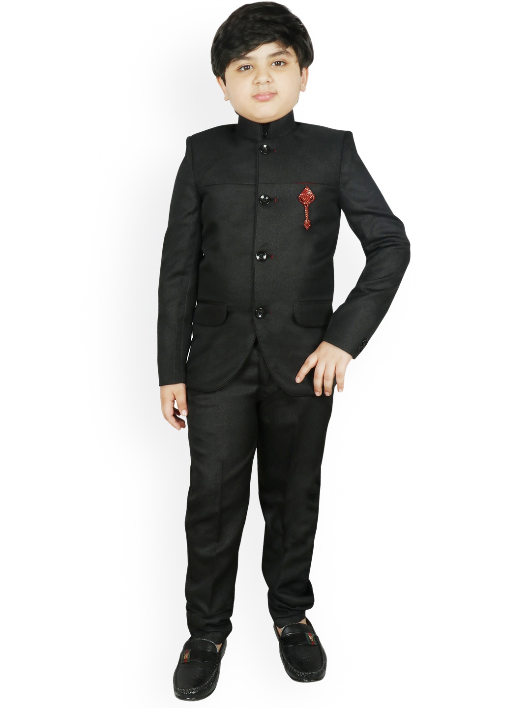 

SG YUVRAJ Boys Black Solid Bandhgala 3-Piece Suit