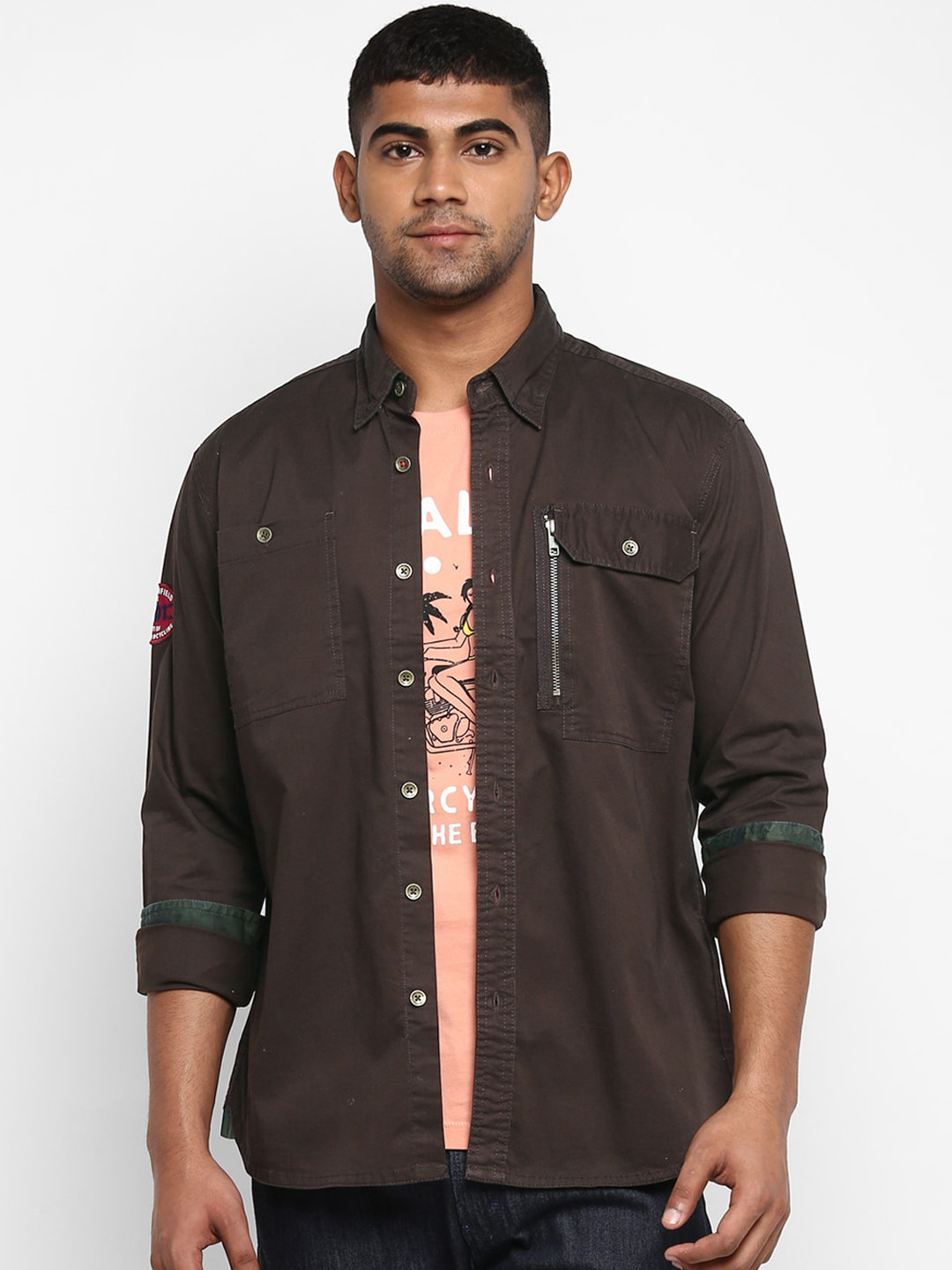 

Royal Enfield Men Brown Regular Fit Solid Casual Shirt