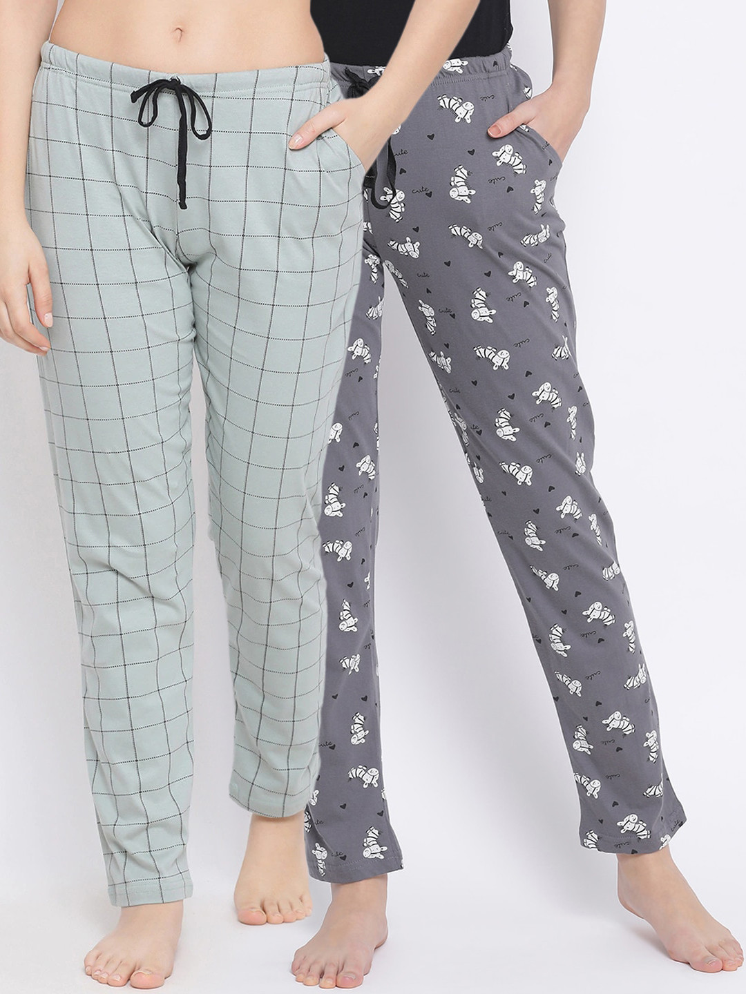

Kanvin Women Pack Of 2 Pure Cotton Lounge Pants, Grey