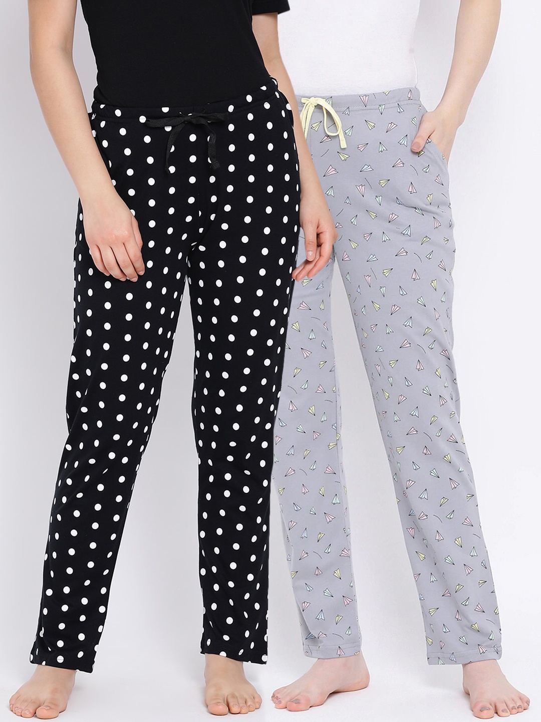 

Kanvin Women Pack of 2 Printed Pure Cotton Lounge Pants, Black