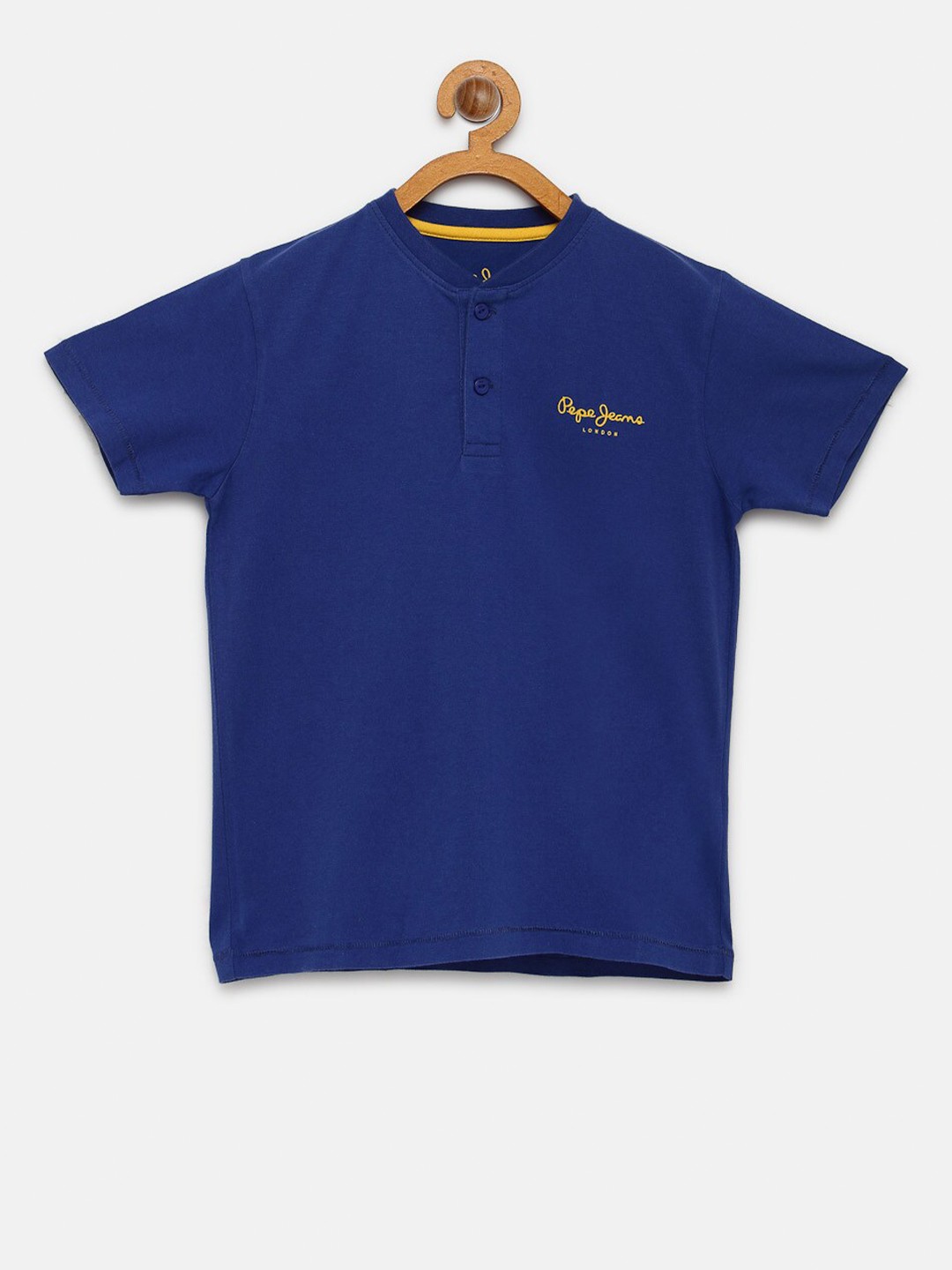 

Pepe Jeans Boys Navy Blue Solid Henley Neck Pure Cotton T-shirt