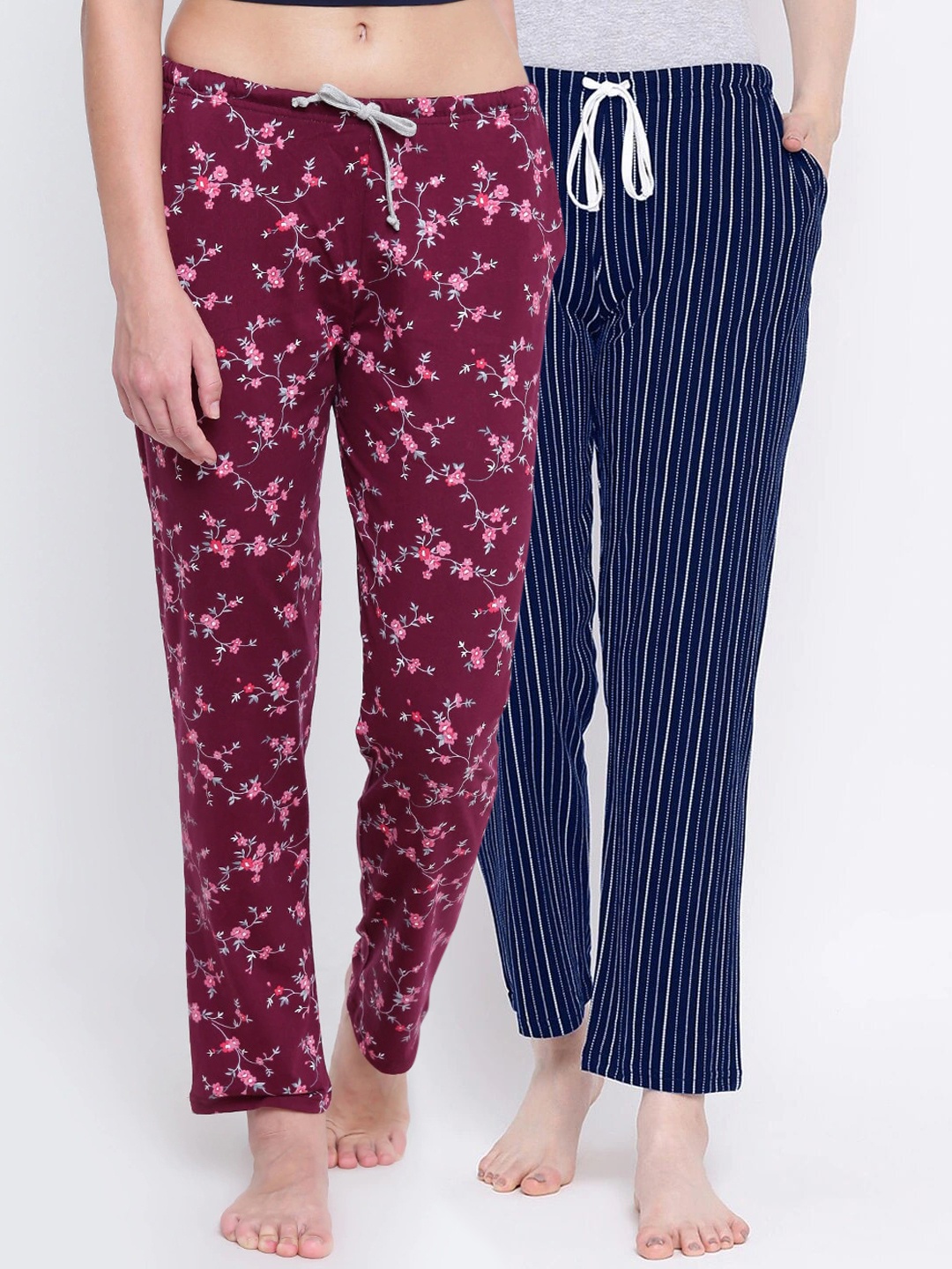 

Kanvin Women Pack of 2 Printed Pure Cotton Lounge Pants, Navy blue