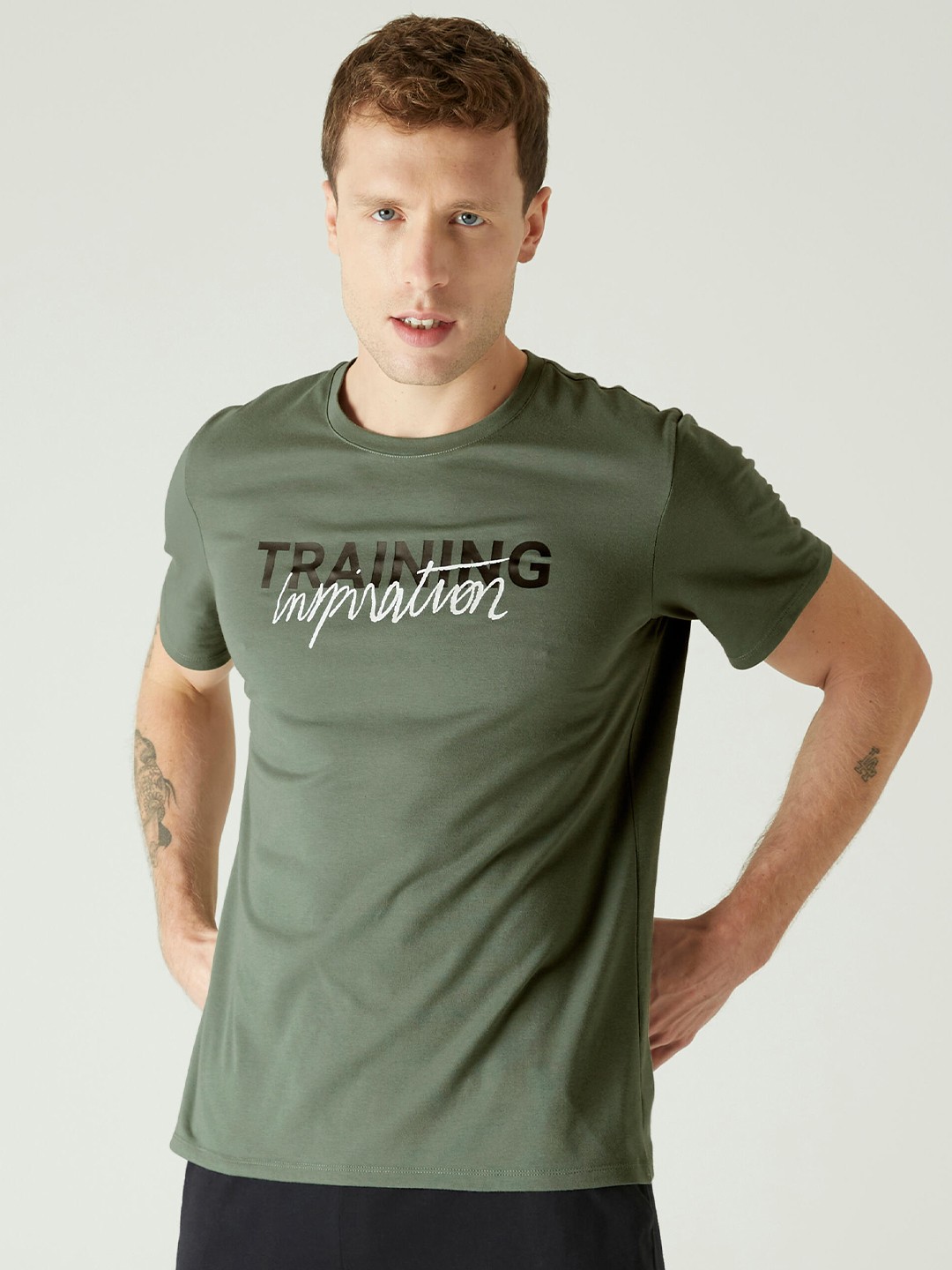 

NYAMBA By Decathlon Men Green Printed Round Neck Pilates T-shirt