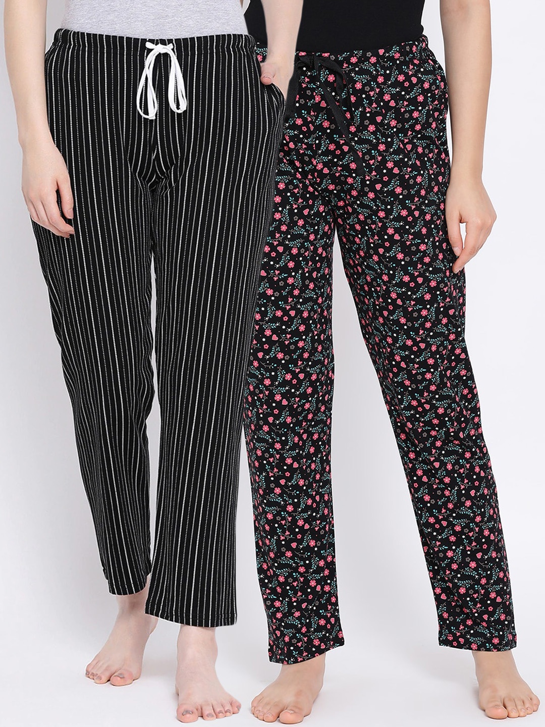 

Kanvin Women Pack of 2 Printed Pure Cotton Lounge Pants, Black