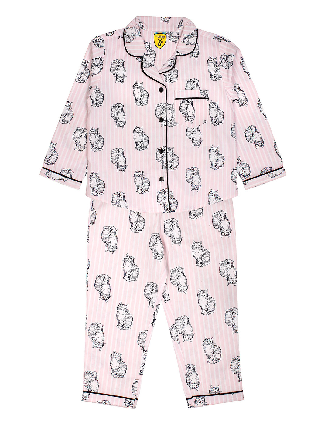 

Lil Lollipop Unisex Kids Pink & Black Printed Night suit