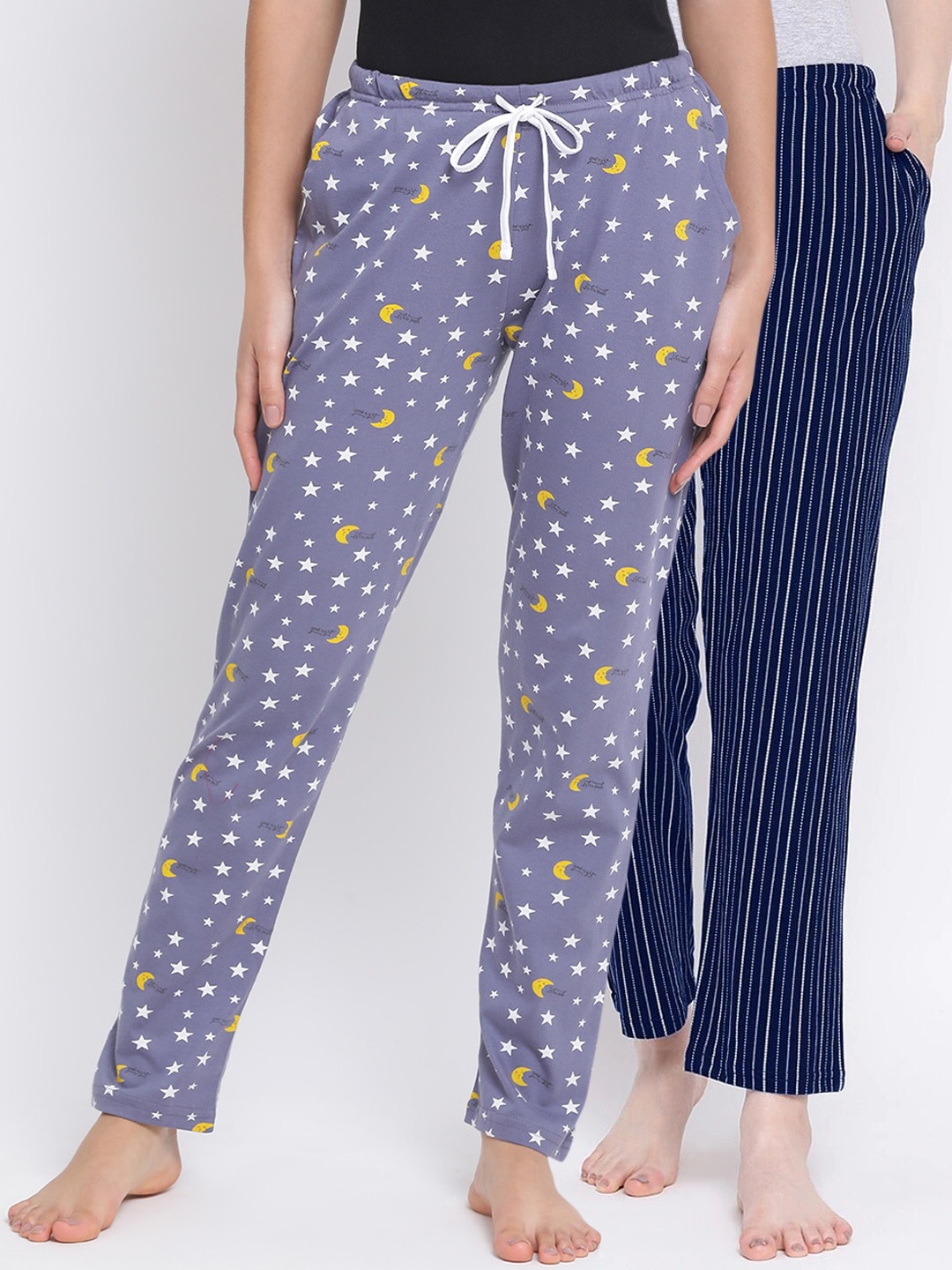 

Kanvin Women Pack of 2 Printed Pure Cotton Lounge Pants, Navy blue