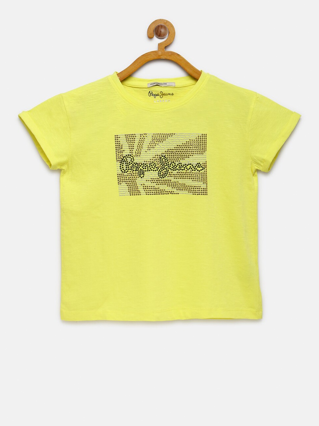 

Pepe Jeans Girls Yellow Embellished Round Neck Pure Cotton T-shirt