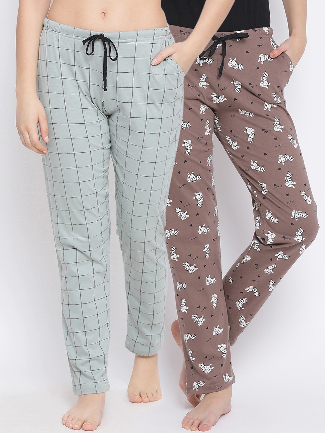 

Kanvin Women Pack Of 2 Printed Pure Cotton Lounge Pants, Brown