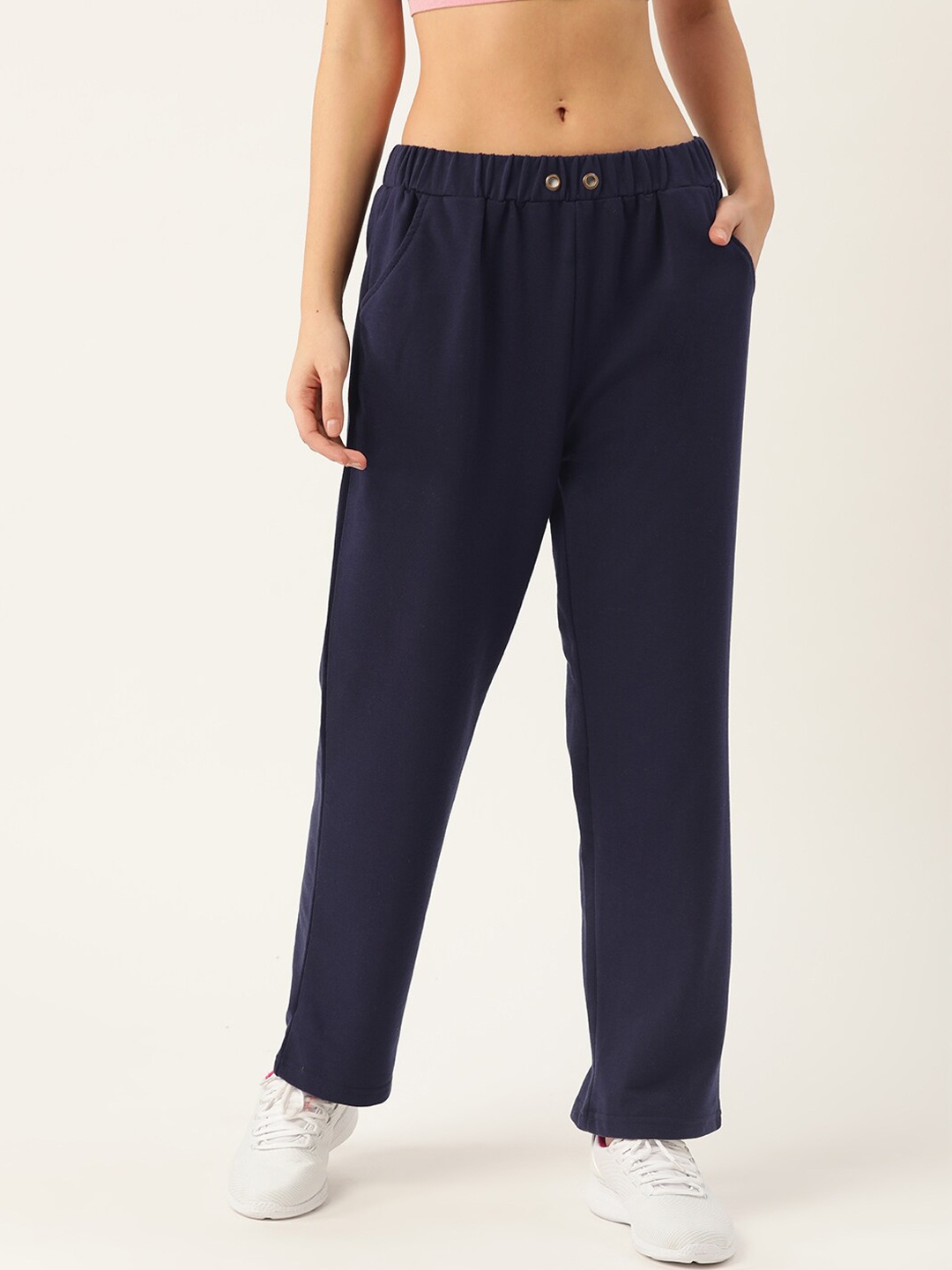 

Laabha Women Navy Blue Solid Straight-Fit Track Pants