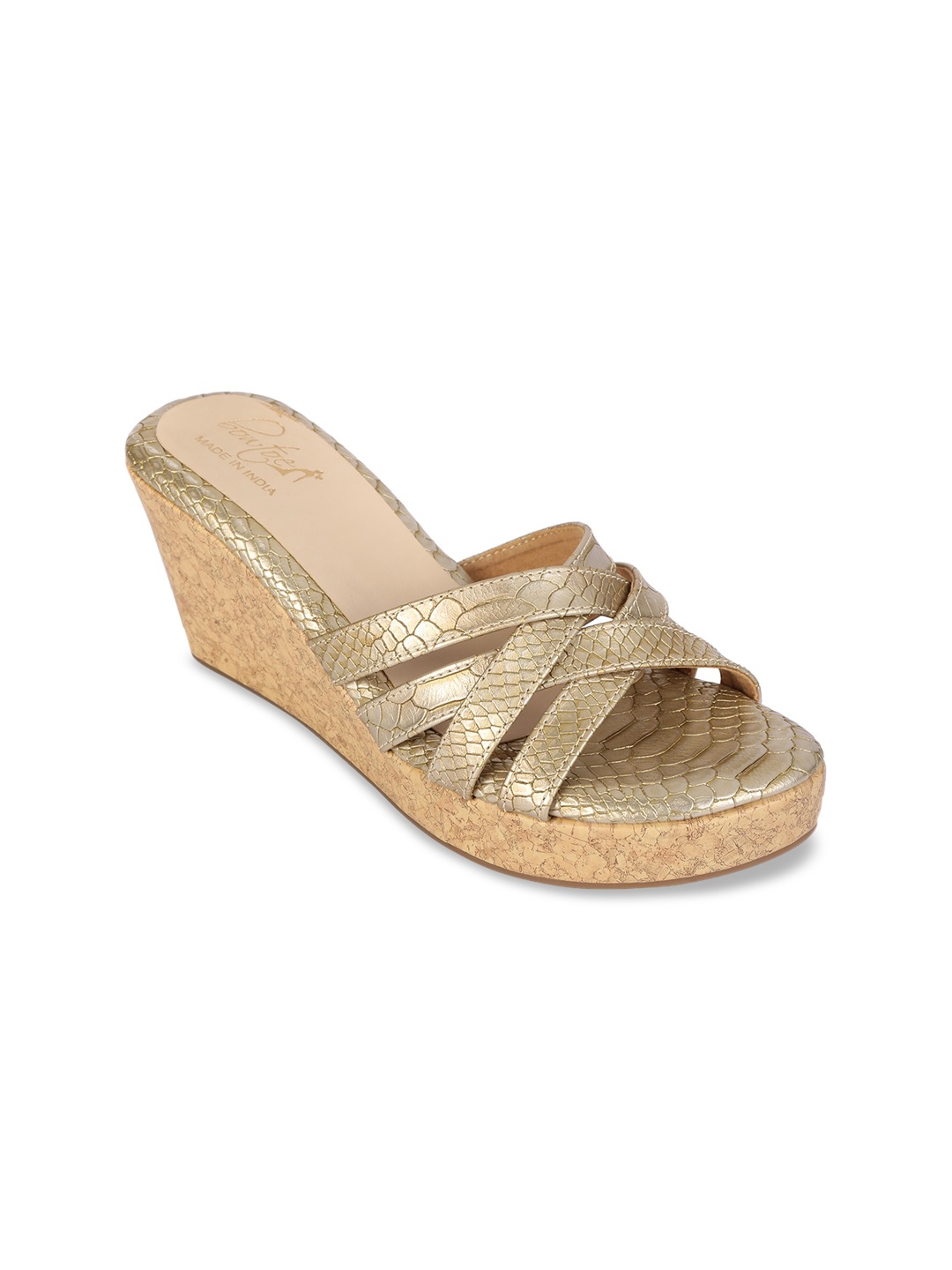 Bowtoes Women Gold-Toned Snakeskin Print Sandals