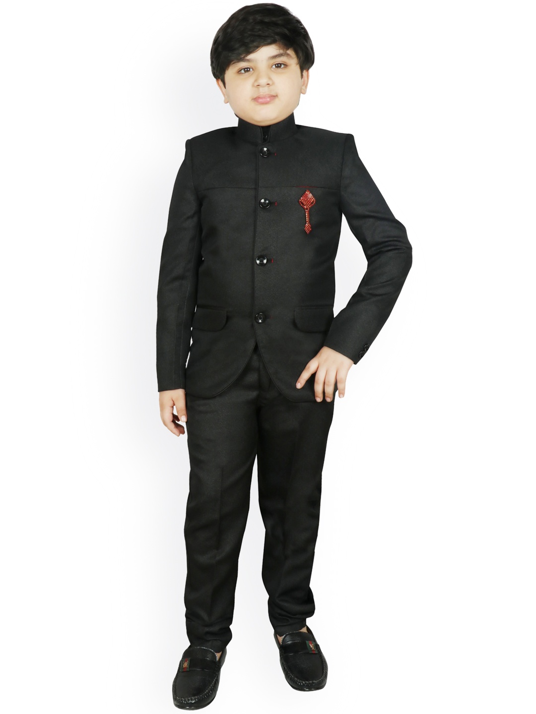 

SG YUVRAJ Boys Black Solid Bandhgala 3-Piece Suit