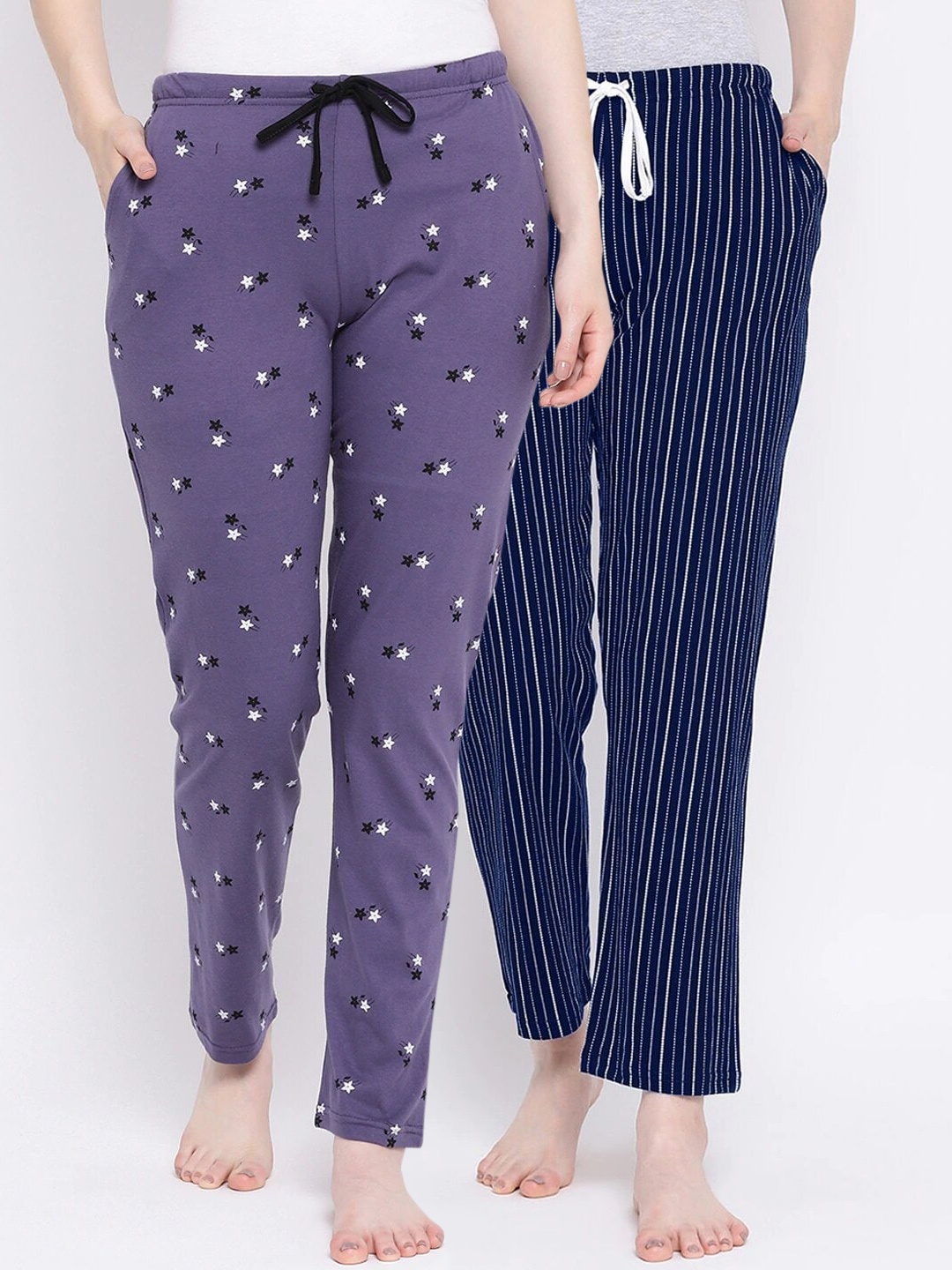 

Kanvin Women Pack of 2 Printed Pure Cotton Lounge Pants, Navy blue