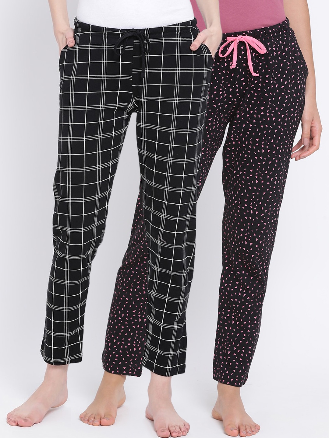

Kanvin Women Pack Of 2 Printed Pure Cotton Lounge Pants, Black