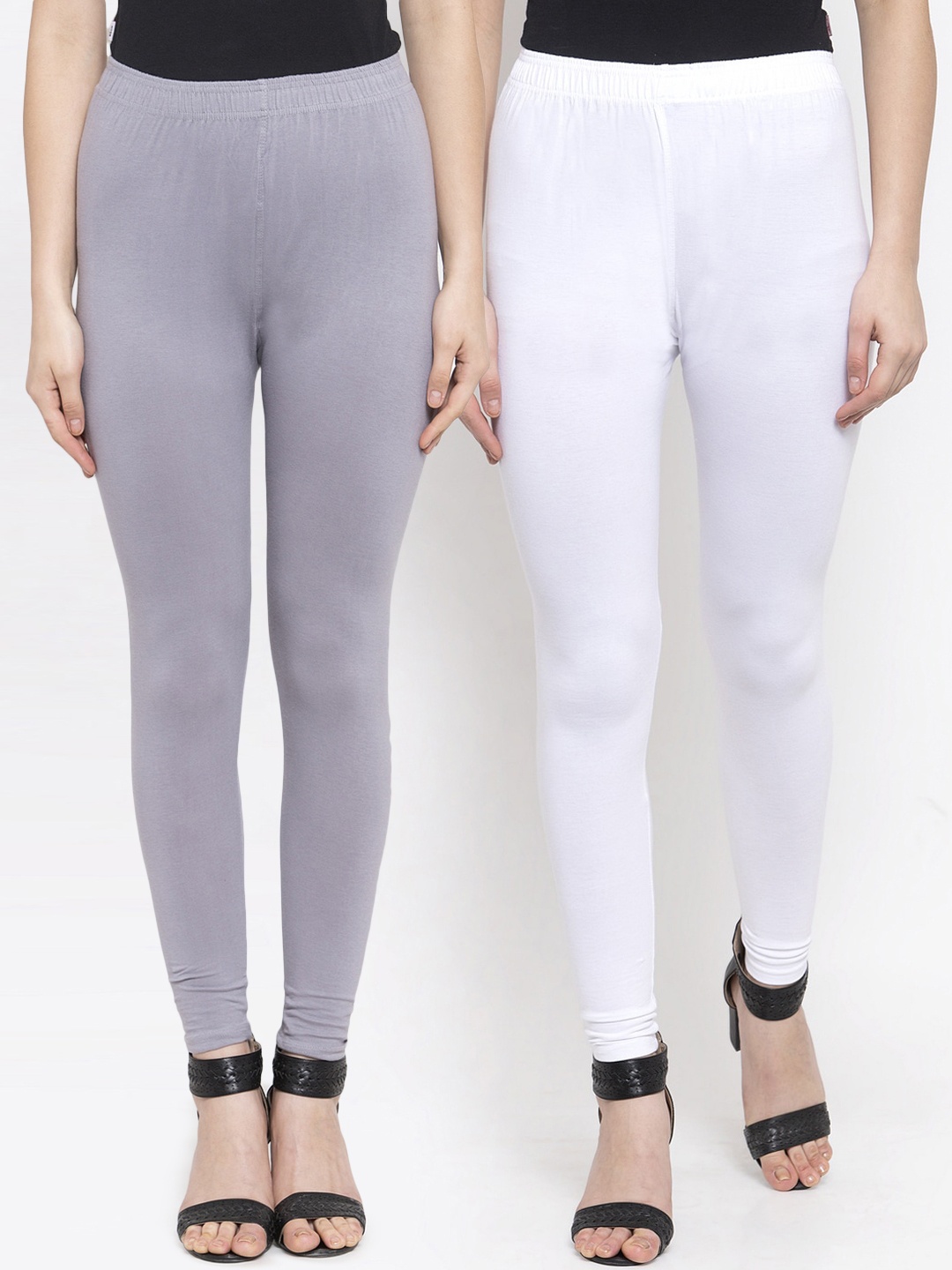 

TAG 7 Women Pack of 2 Solid Ankle-Length Leggings, White