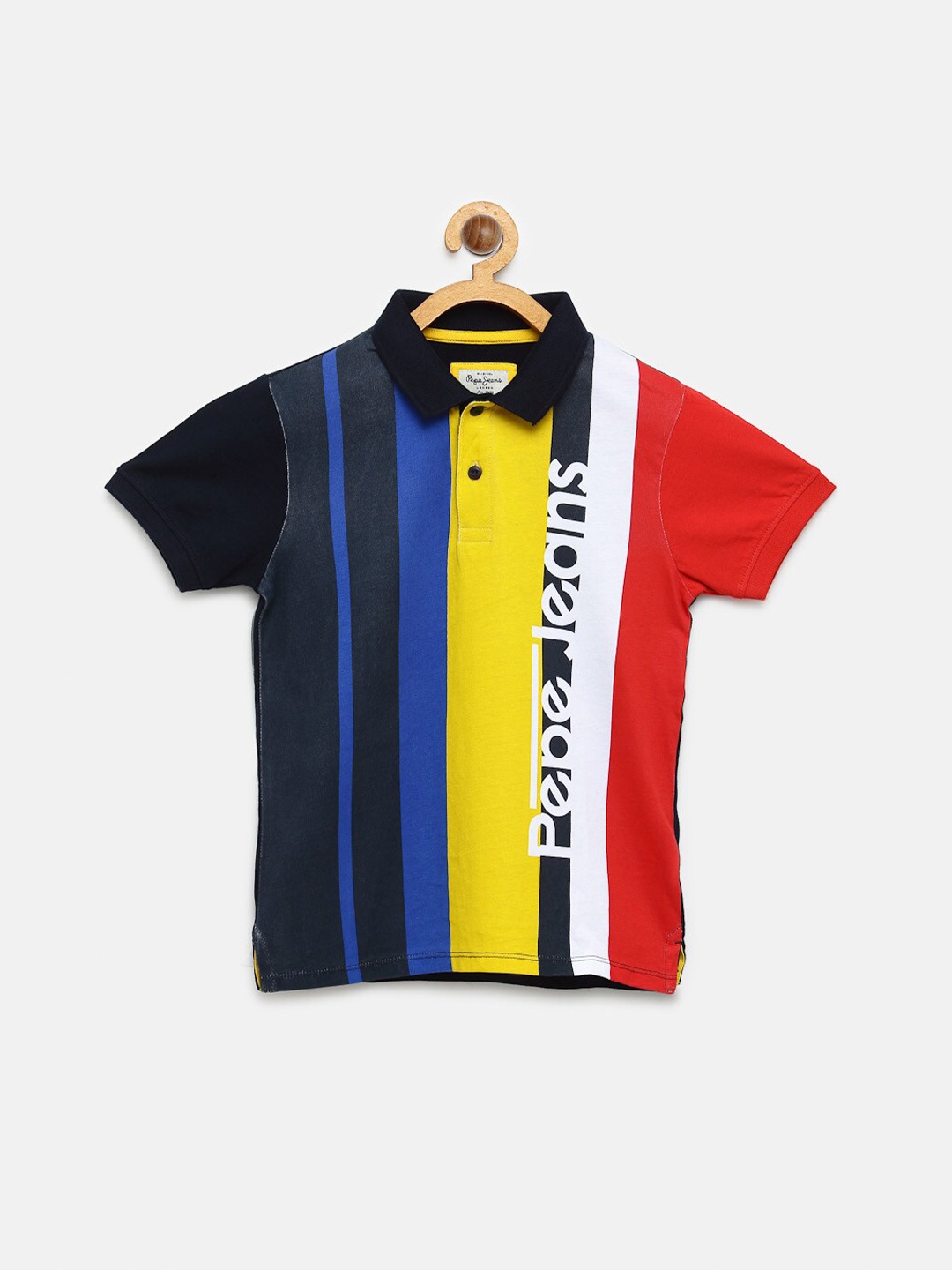 

Pepe Jeans Boys Multi-Coloured Striped Polo Collar Pure Cotton T-shirt