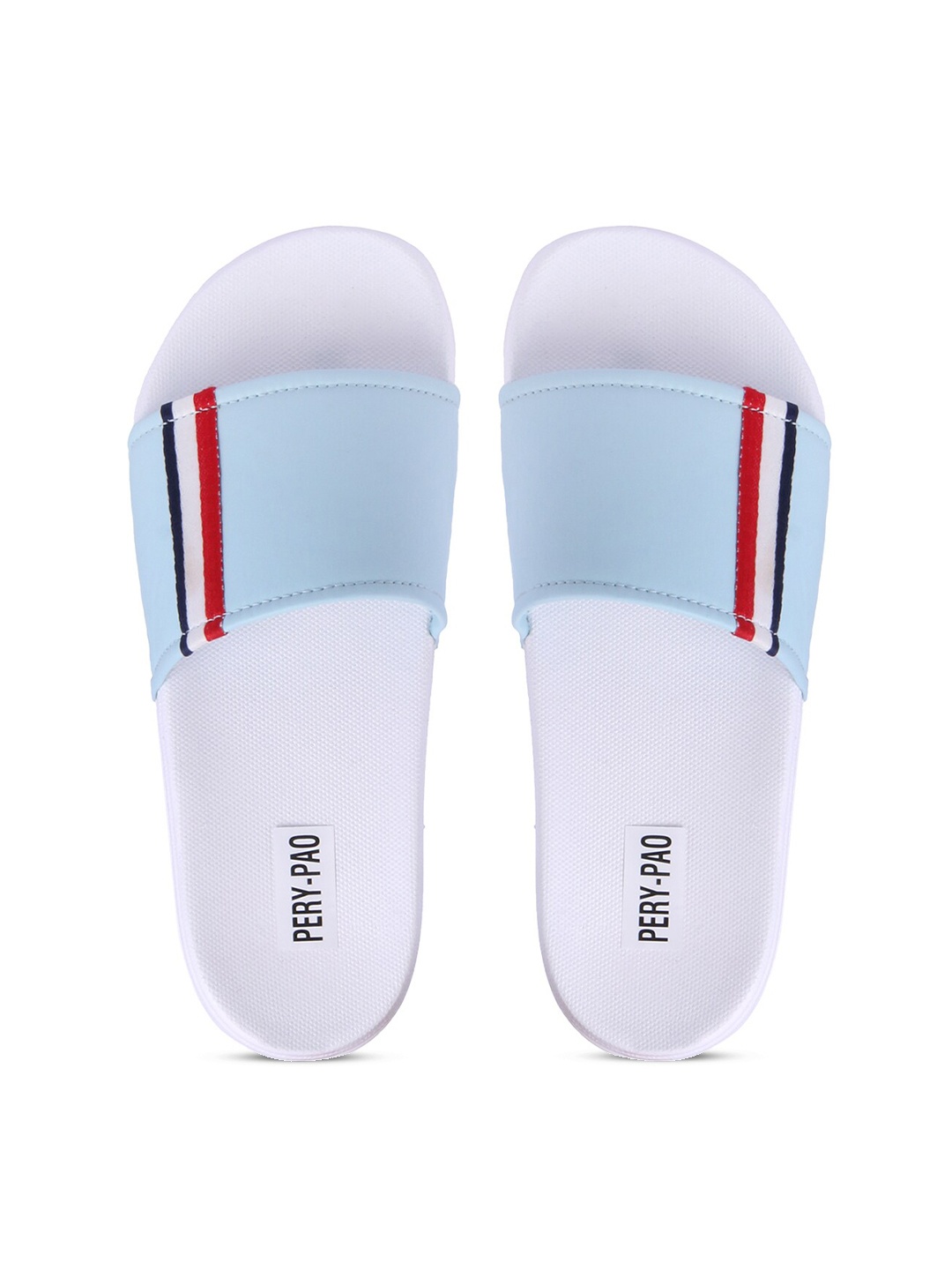 

PERY PAO Men Blue & White Striped Rubber Sliders