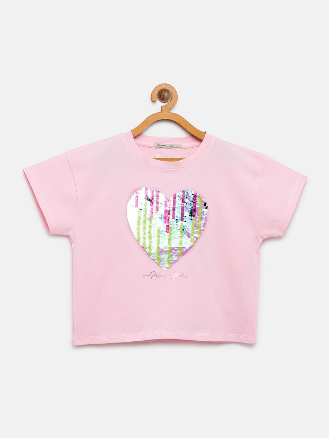 

Pepe Jeans Girls Pink Embellished Round Neck Pure Cotton T-shirt