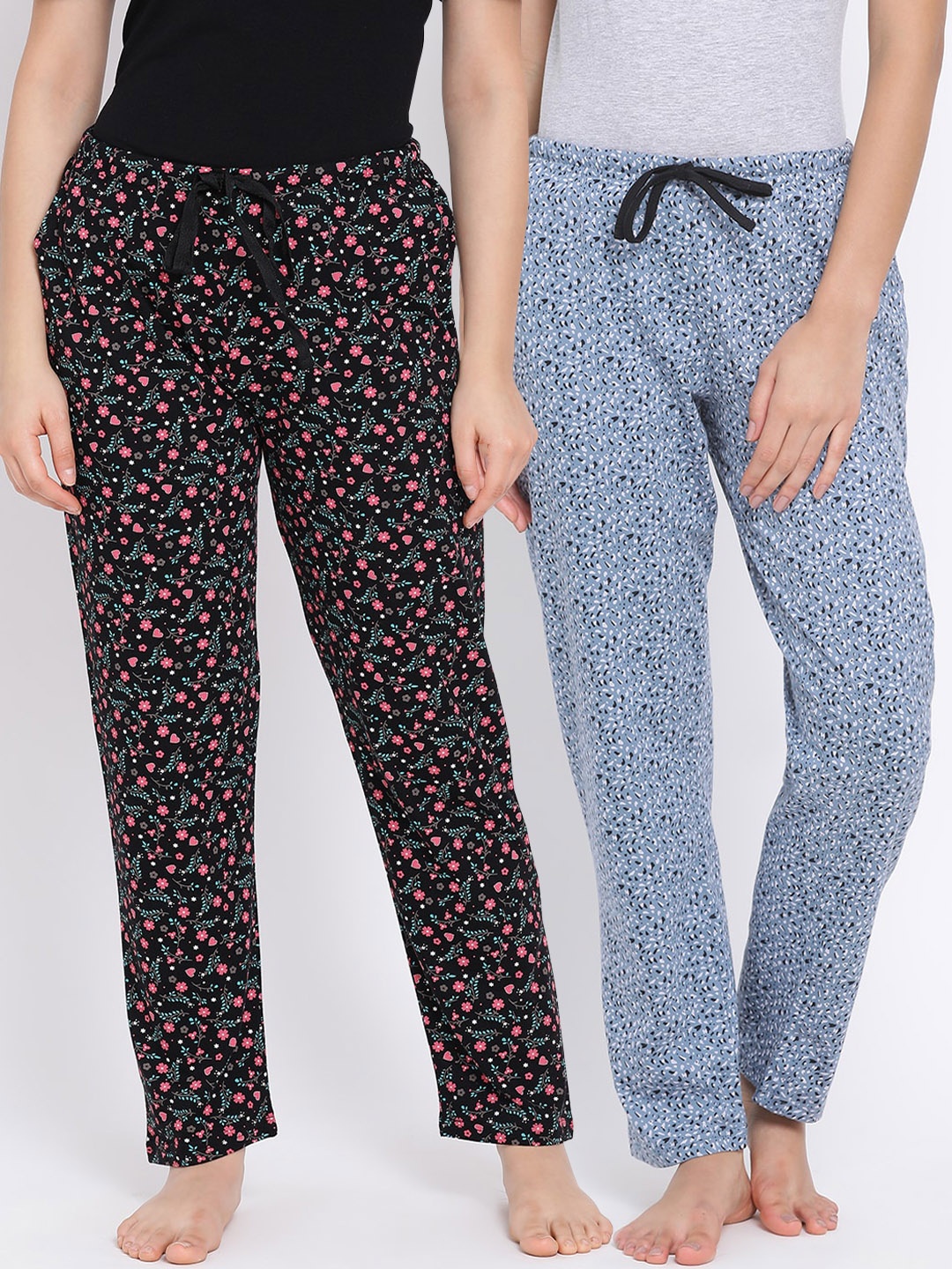 

Kanvin Women Pack of 2 Printed Pure Cotton Lounge Pants, Black
