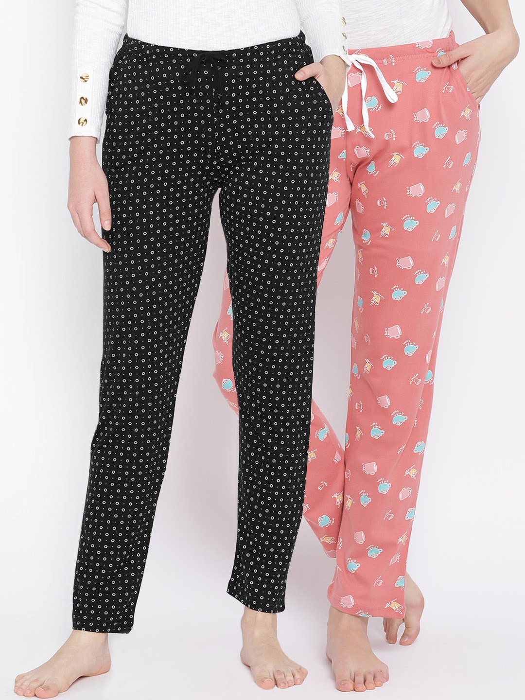 

Kanvin Women Pack Of 2 Printed Pure Cotton Lounge Pants, Orange