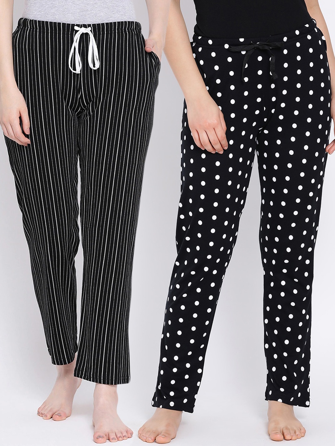 

Kanvin Women Pack Of 2 Printed Pure Cotton Lounge Pants, Black