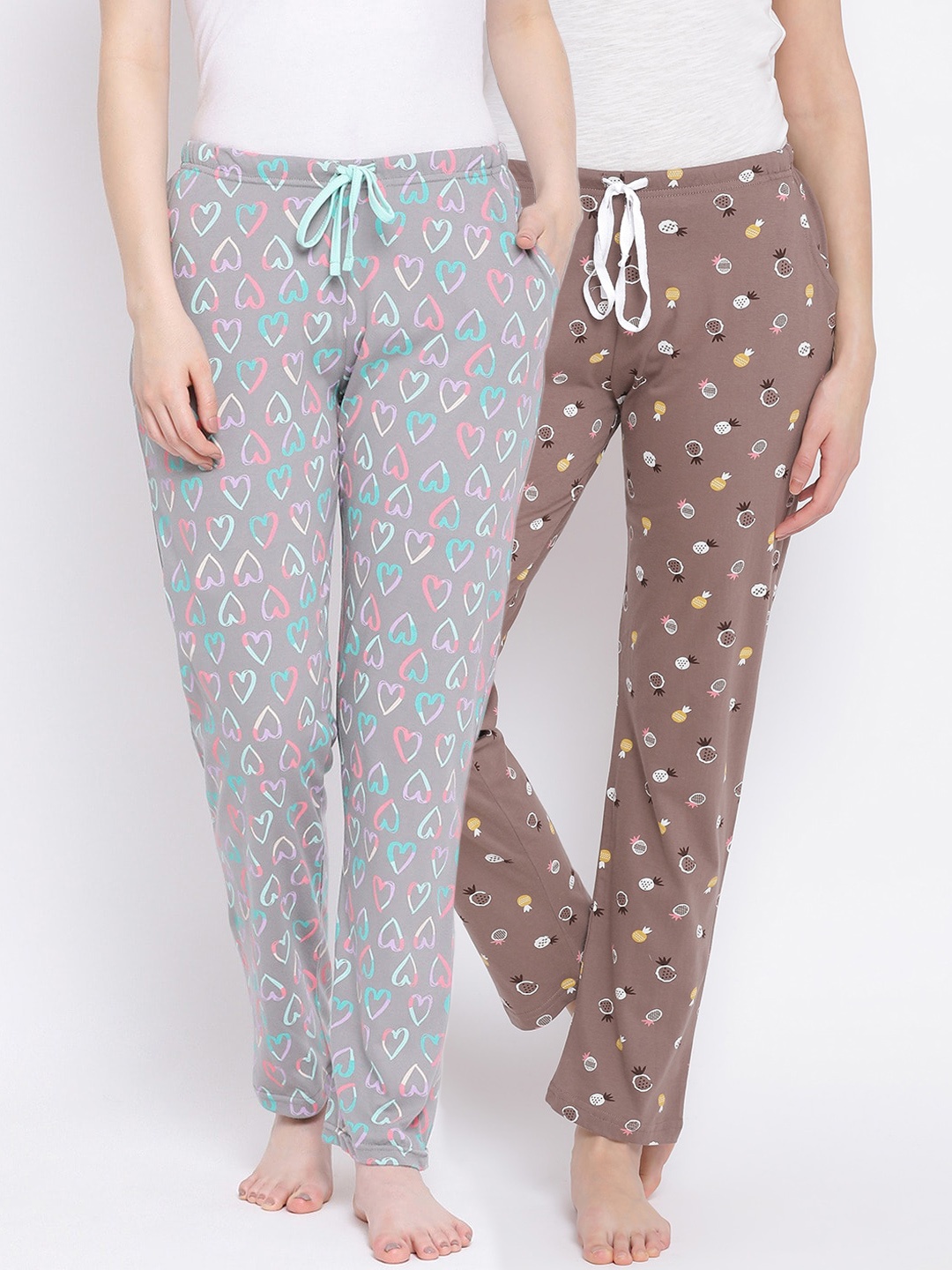 

Kanvin Women Pack of 2 Printed Pure Cotton Lounge Pants, Brown