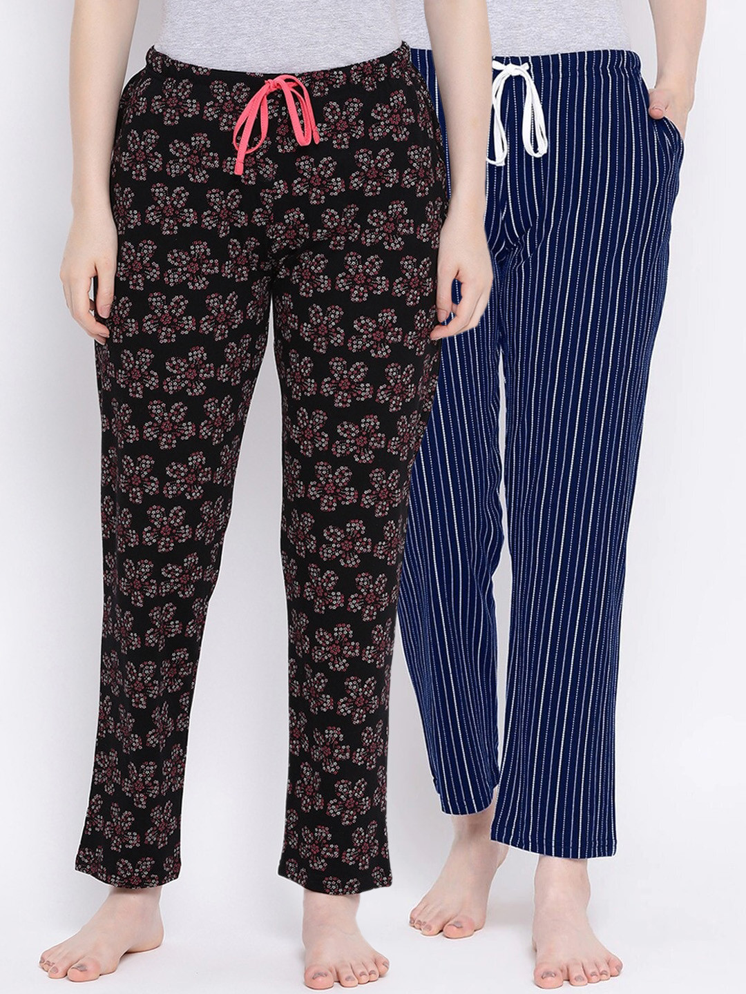 

Kanvin Women Pack of 2 Printed Pure Cotton Lounge Pants, Navy blue