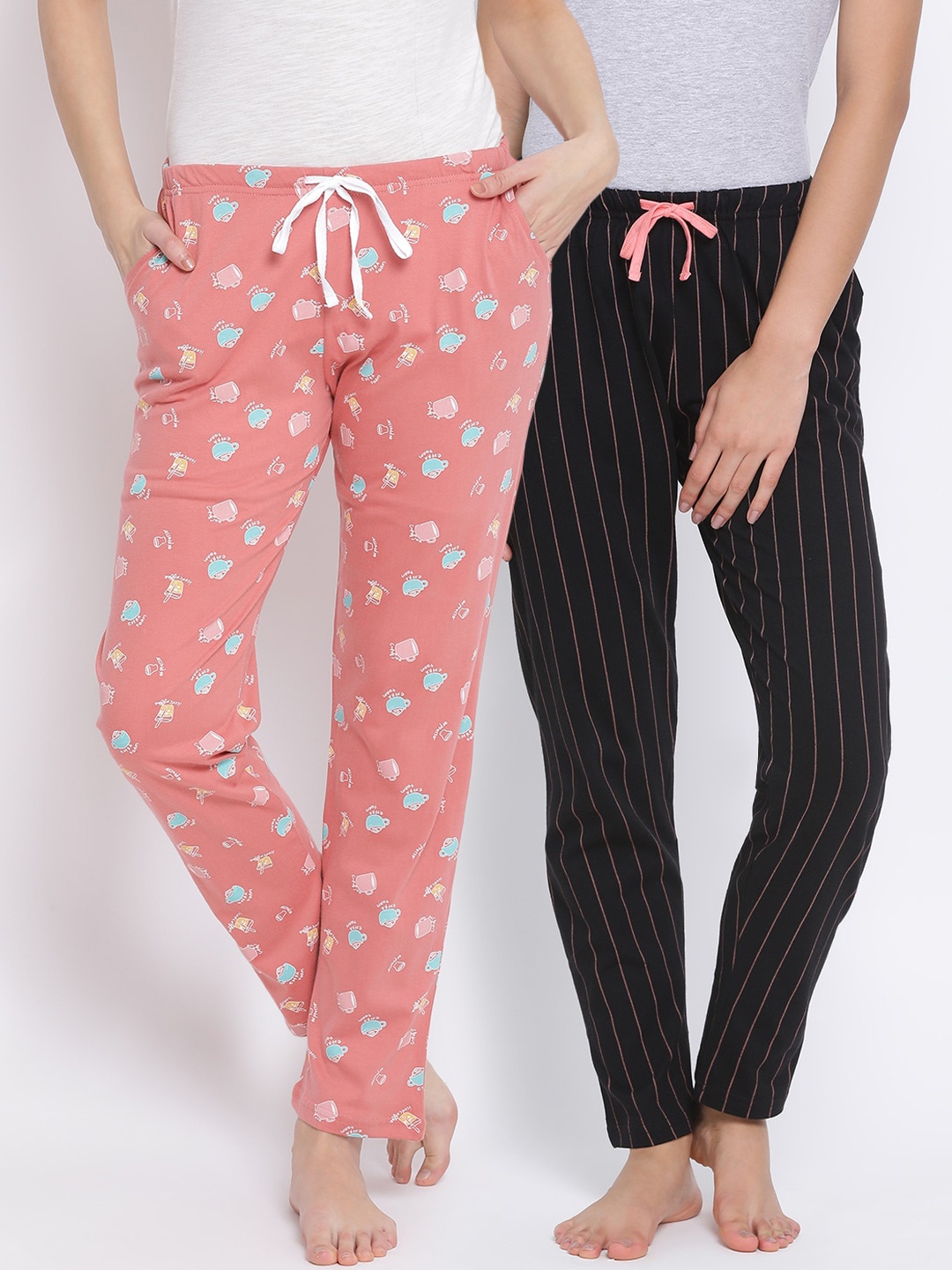 

Kanvin Women Pack Of 2 Printed Pure Cotton Lounge Pants, Orange