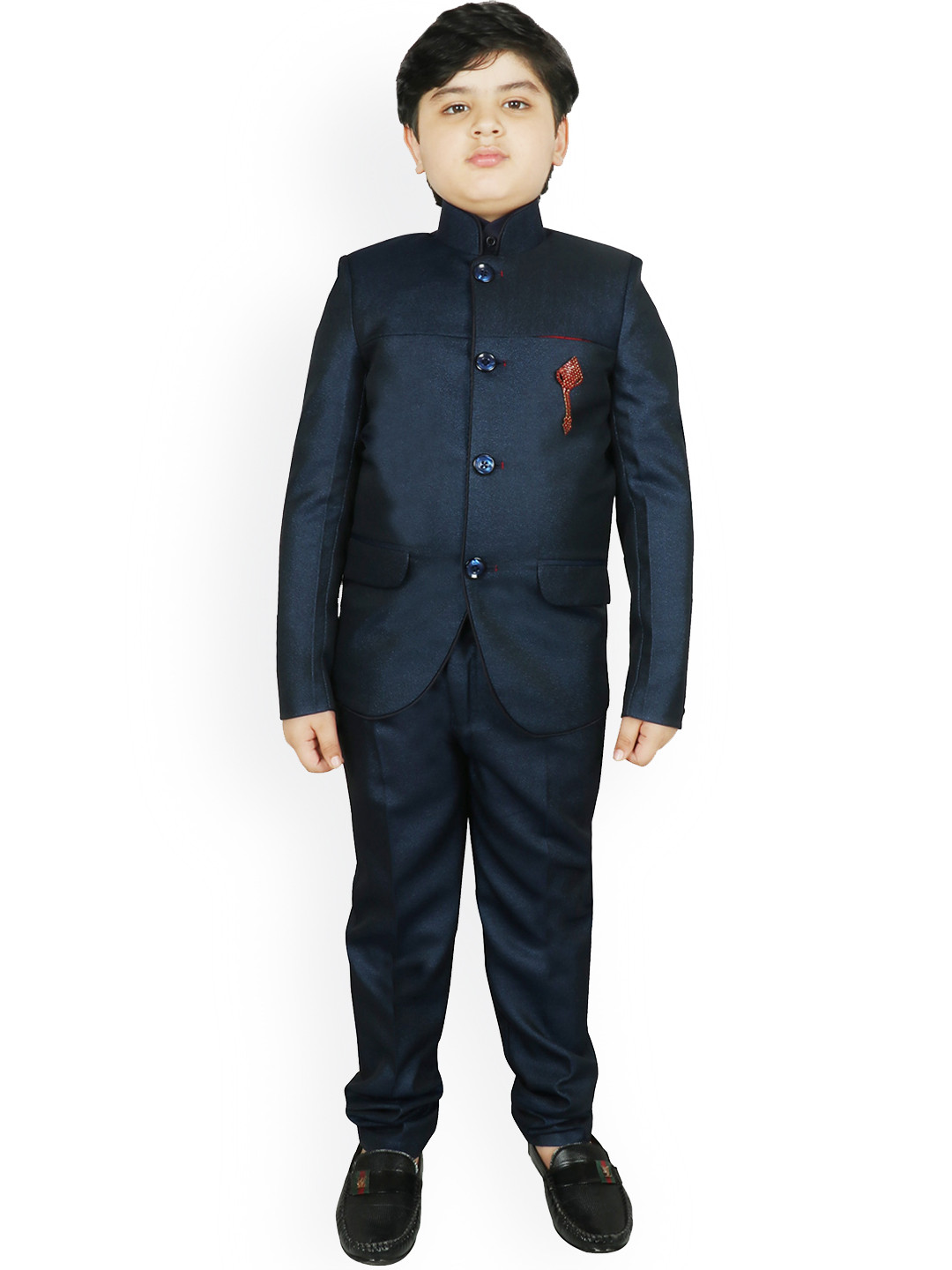 

SG YUVRAJ Boys Navy Solid Bandhgala 3-Piece Suit, Navy blue