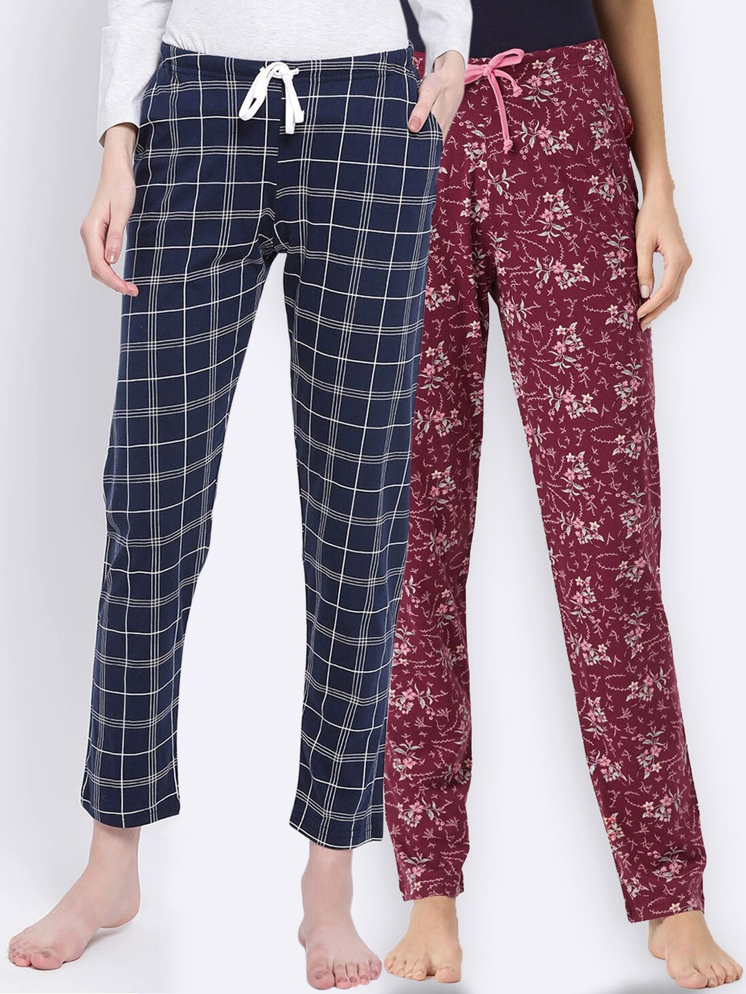 

Kanvin Women Pack Of 2 Printed Pure Cotton Lounge Pants, Navy blue