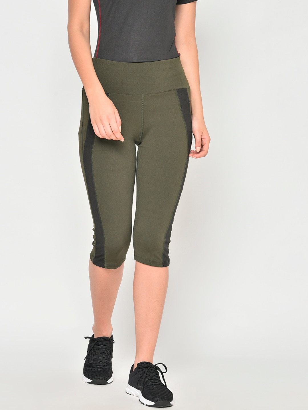 

Chkokko Women Green Charcoal Striped Gym Capris